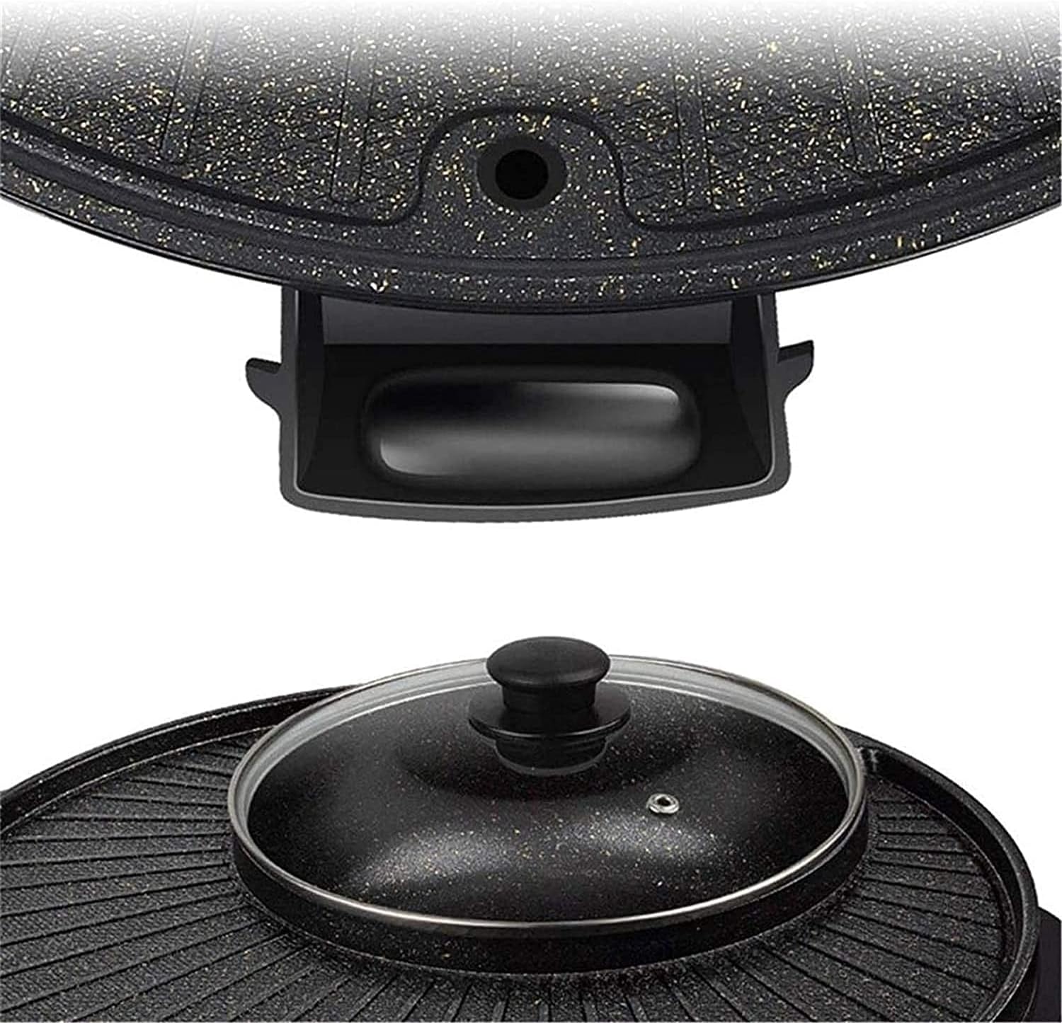 Korean BBQ Grill Electric Grill Hot Pot Shabu Shabu Hot Pot Electric with Lid And Oil Drain Hole Non-Stick Coating Surface Suitable for Gathering of 3-10 People,Household