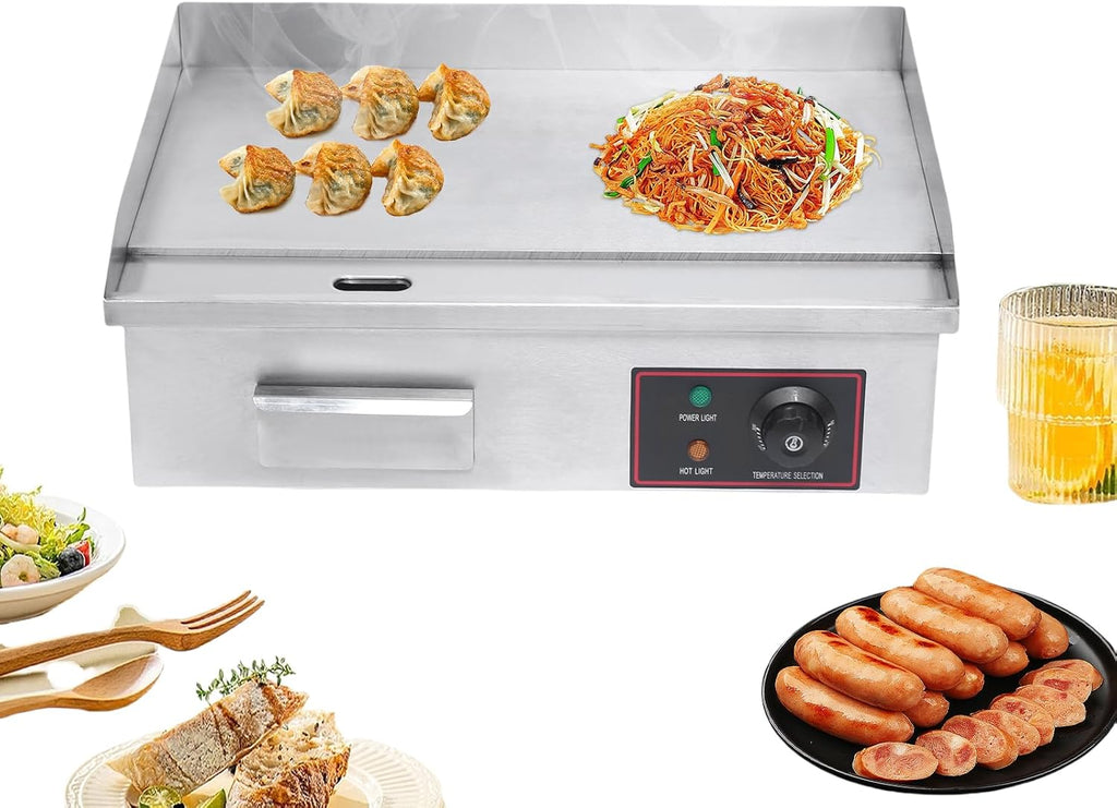 22' Commercial Electric Griddle Countertop Flat Top Griddle Stainless Steel Hibachi Teppanyaki Grill BBQ Plate 122-572℉ Adjustable Temp Control for Restaurant Kitchen,110V (1600W-2)