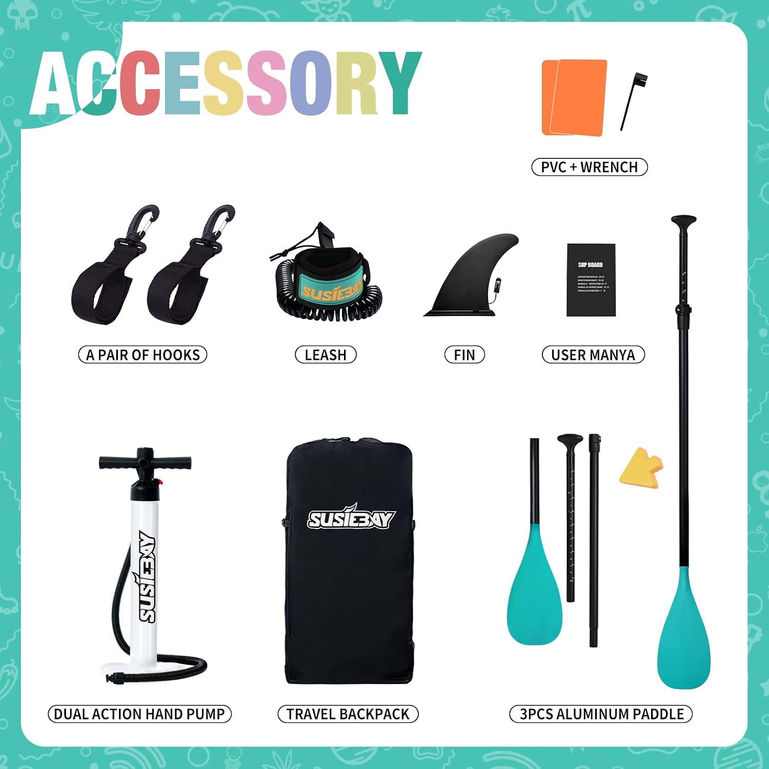 Kids Inflatable Stand Up Paddle Board with SUP Accessories,Wide Stable Design,Non-Slip Comfort Deck, Inflatable Paddle Board for Kids & Children