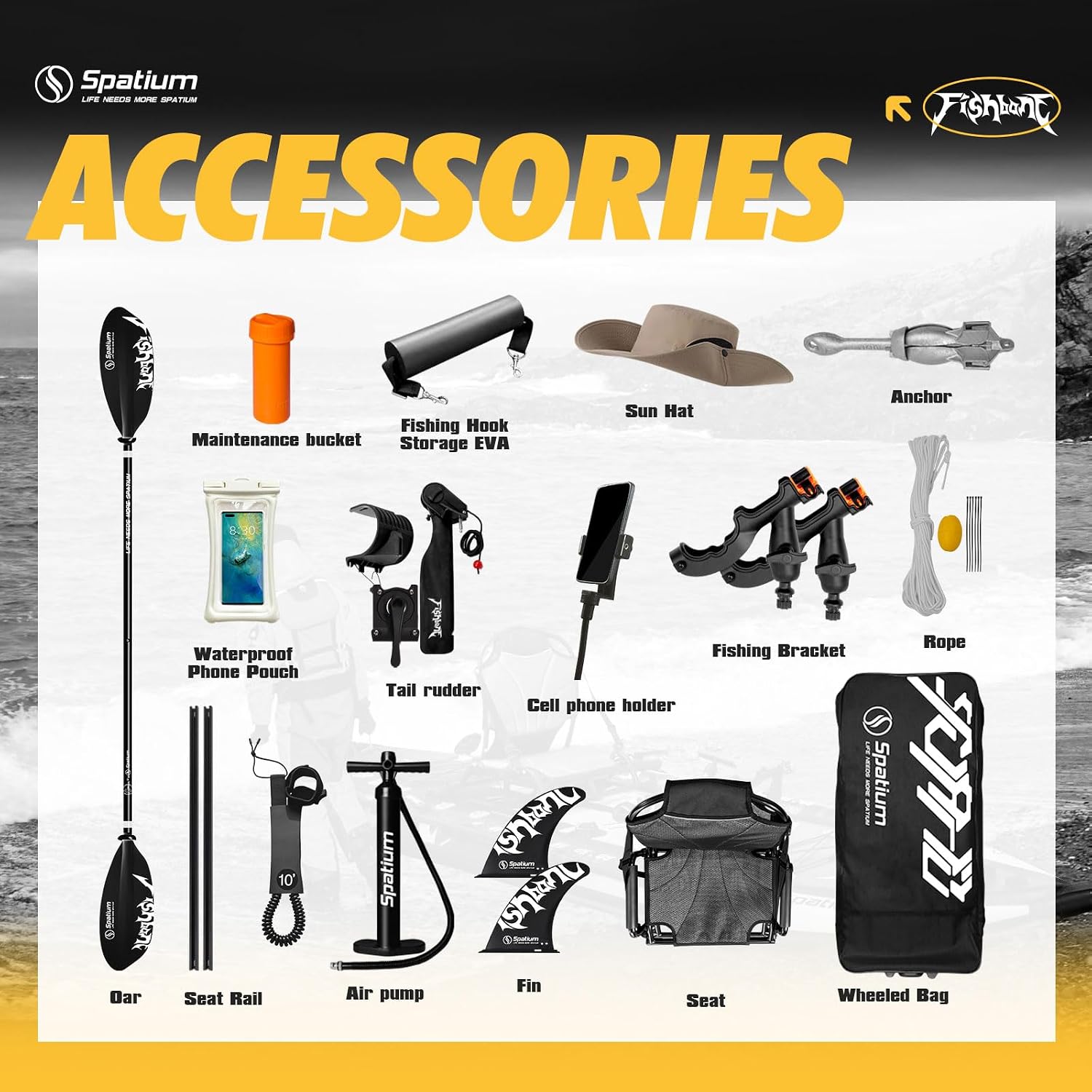 Spatium Triple Chamber Fishing Board SUP Inflatable Stand Up Paddle Board 11'*48'*6',Fishing Kayak with Premium Accessories 2 Fishing Rod Holders