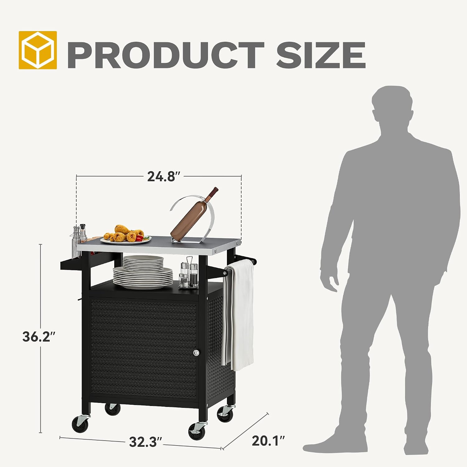 DWVO Outdoor Grill Table,Outdoor Kitchen Island with Stainless Steel Top and Wheels,Grilling Cart for Kitchen Prep,BBQ,Grilling Accessories