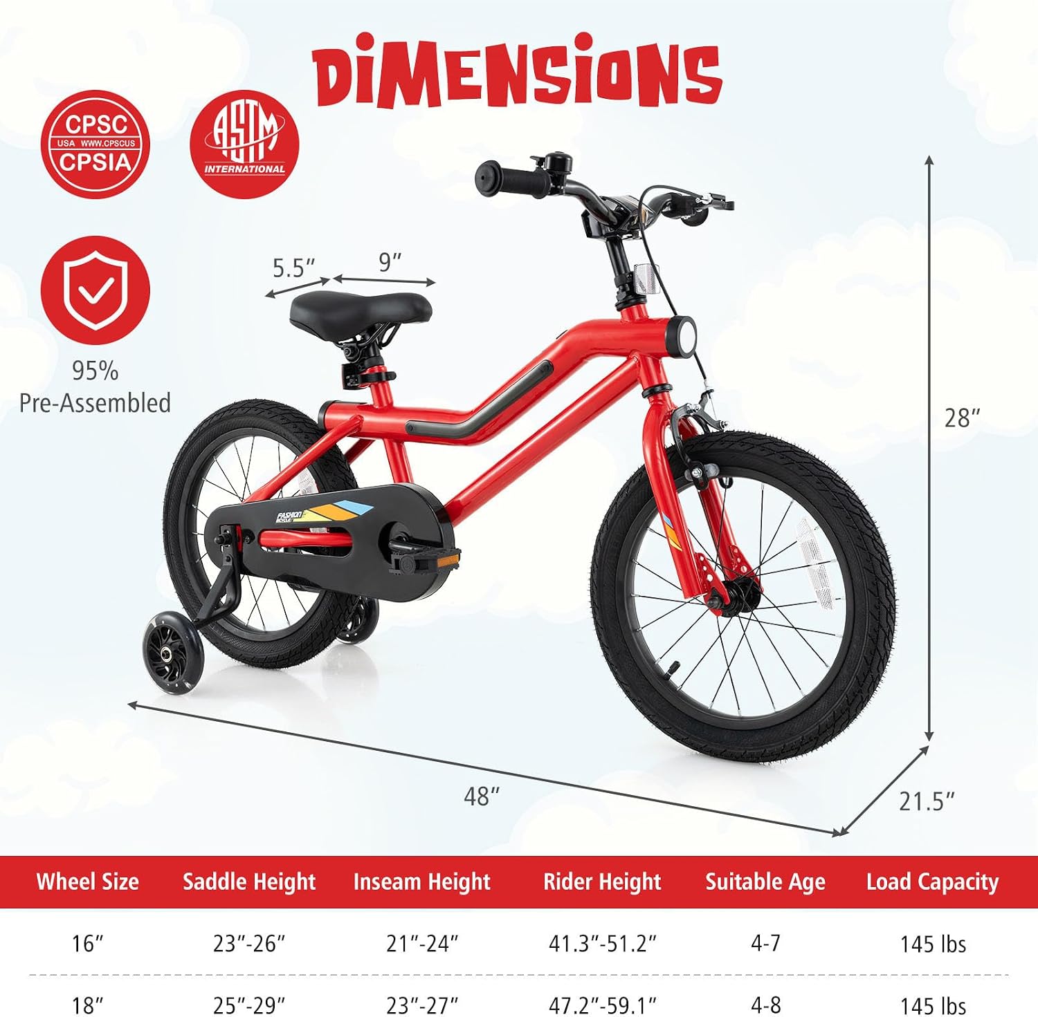 BABY JOY Lighted Kids Bike, 16 18 Inch Children Bicycle with 7-Mode LED Lighted Frame, Headlight, Flash Training Wheels, Dual-Brake, 95% Pre-Assembled, Girls Boys Bike for 4-8 Years