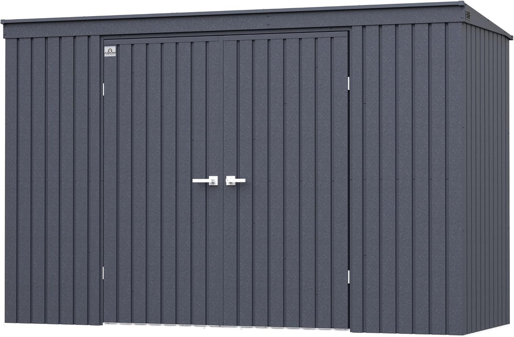 Arrow Shed Elite 10' x 4' Tall Outdoor Steel Storage Shed with High Gable and Lockable Doors Storage Building with Pent Roof, Anthracite