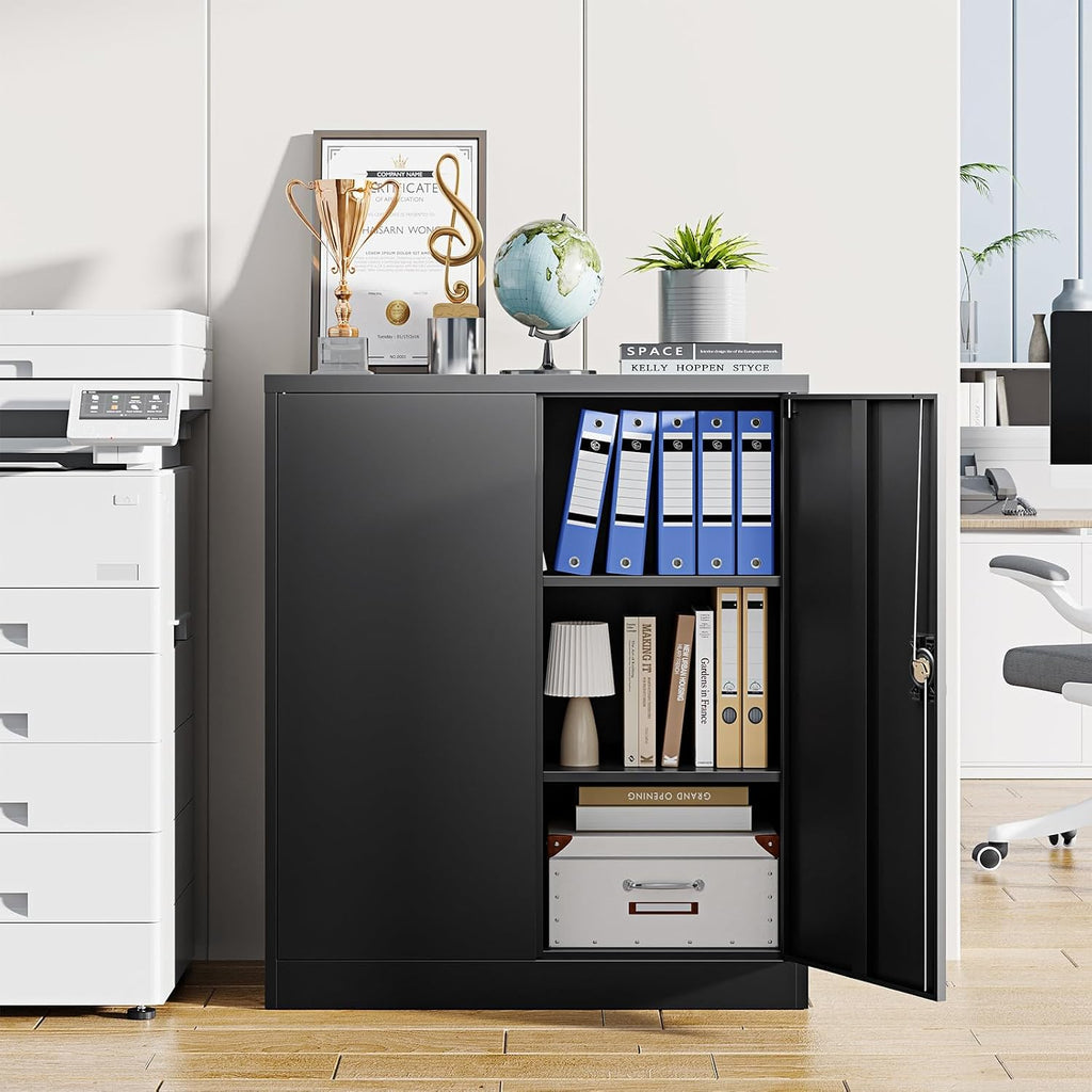 Letaya Metal Storage Cabinets with Lock Door,2 Adjustable Shelves Organizer Steel Storage Cabinets for Home,Office,Warehouse,Garage,Employee Lockers(Black)