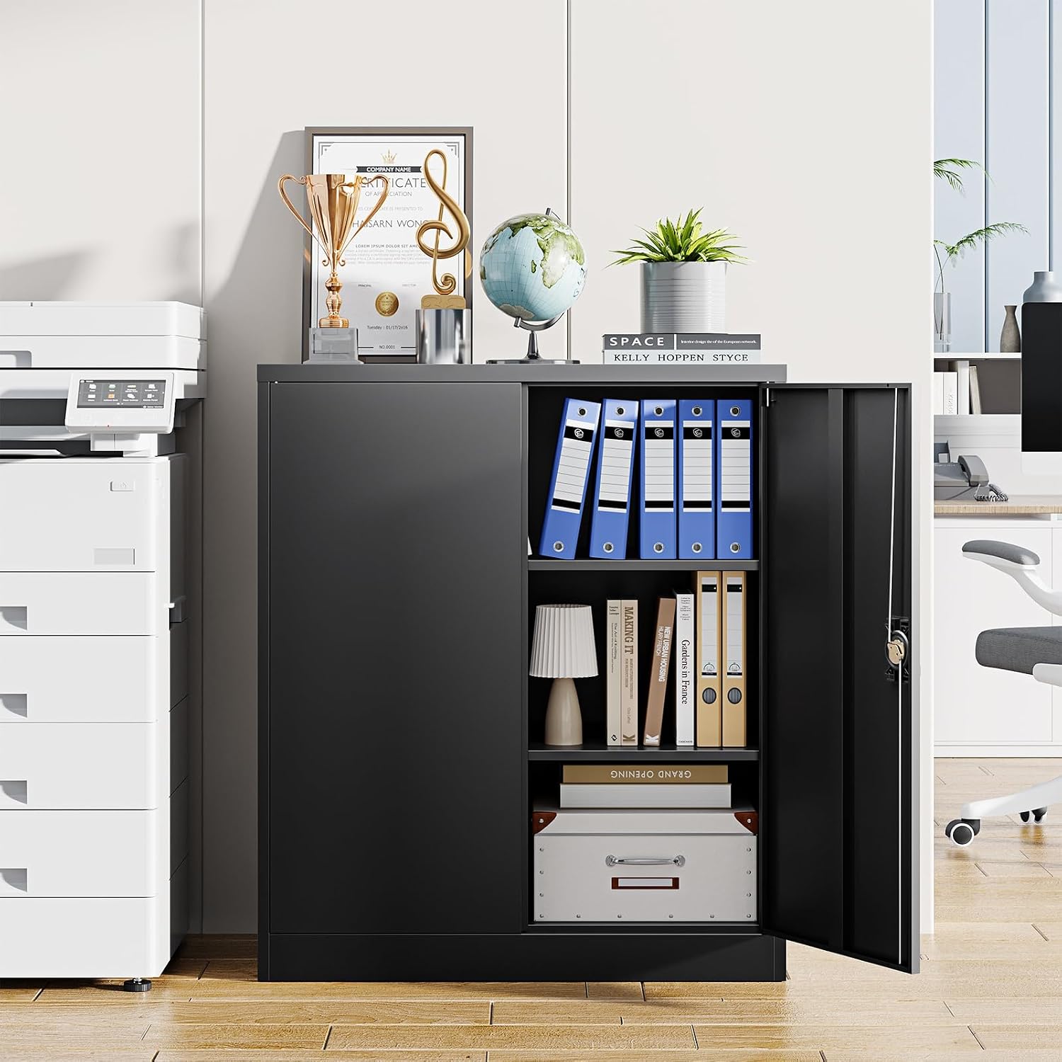 Letaya Metal Storage Cabinets with Lock Door,2 Adjustable Shelves Organizer Steel Storage Cabinets for Home,Office,Warehouse,Garage,Employee Lockers(Black)