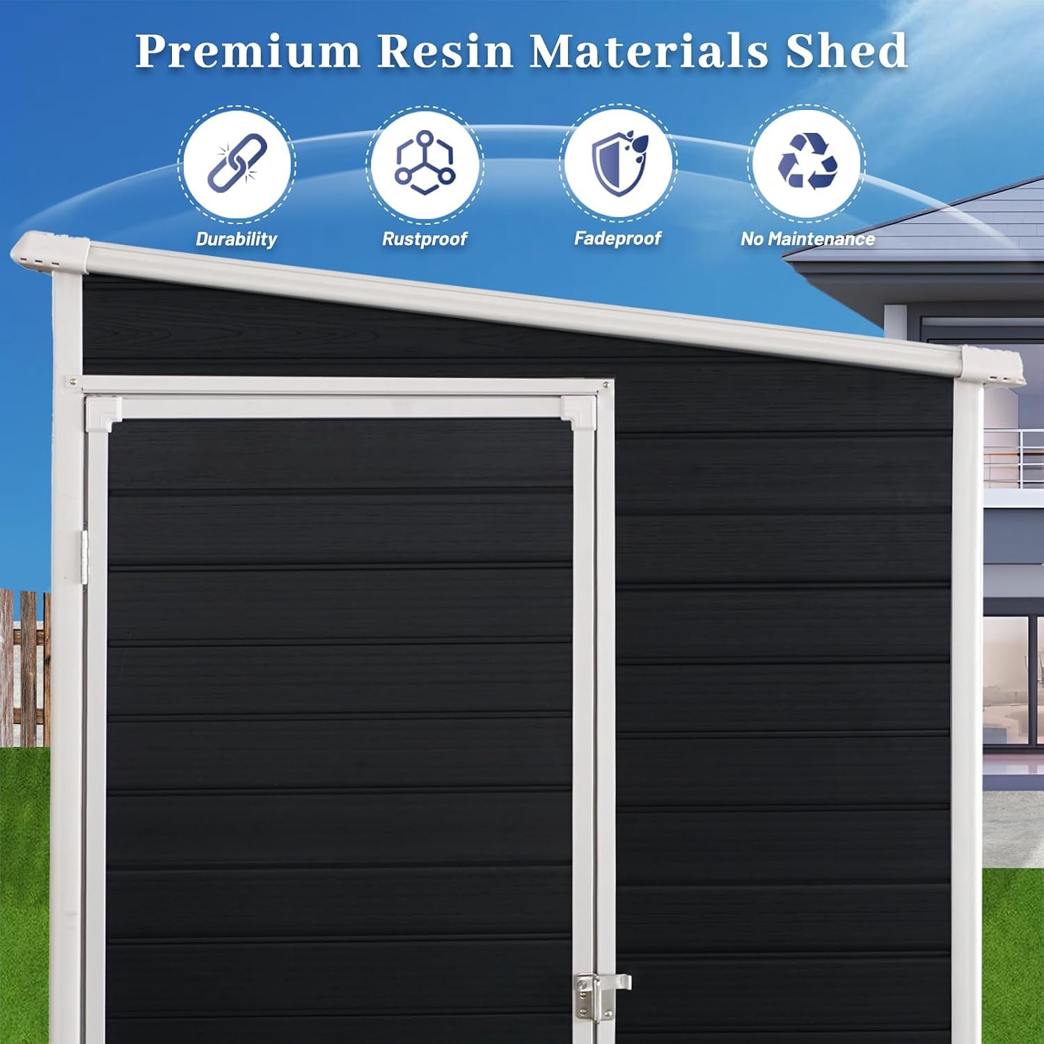 4'x8' Lean to Shed, Resin Storage Sheds Outdoor with Floor Included, Plastic Sheds & Outdoor Storage Clearance with 2 Windows, Backyard Storage Sheds for Garden Tools, Bicycle