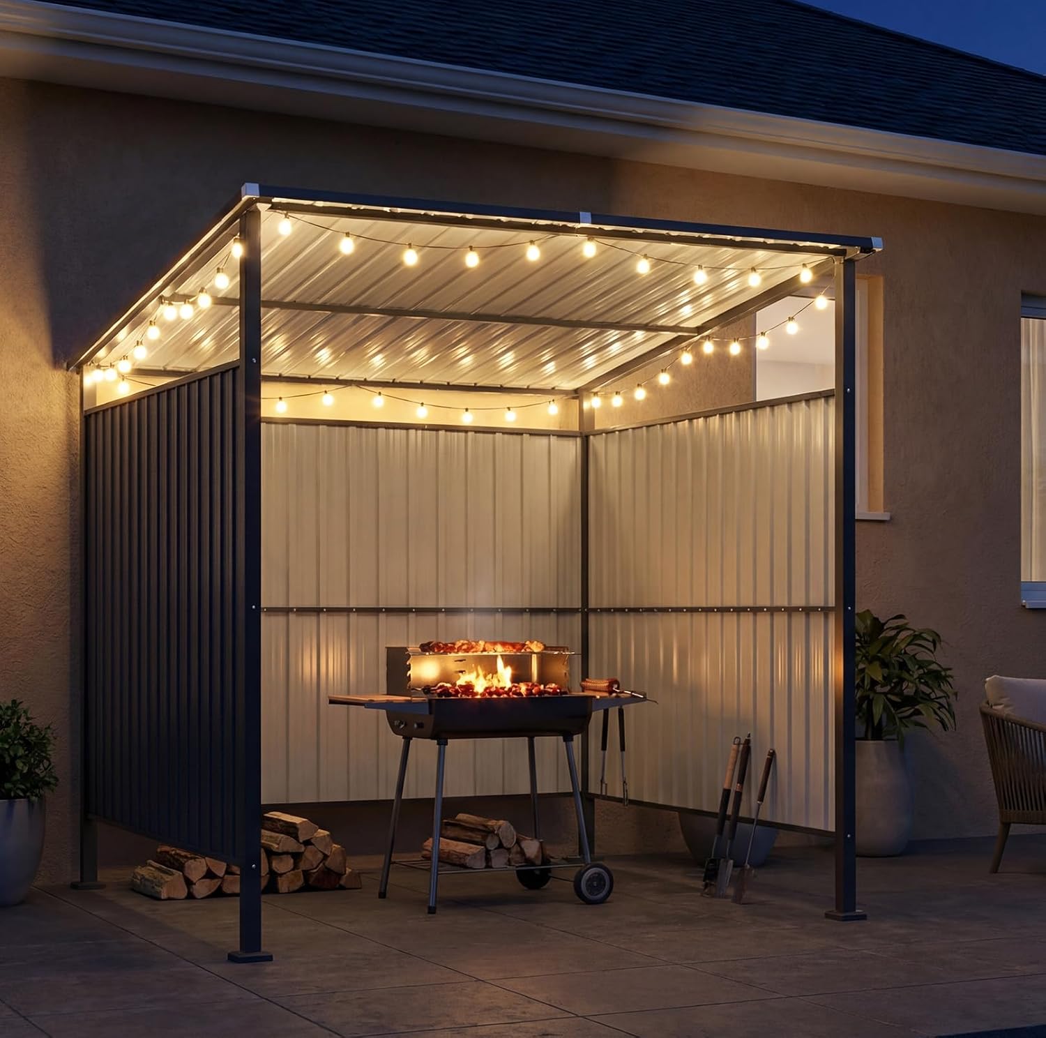 Aoxun 6x6FT Outdoor Shed Grill Shed - Grill Gazebo for BBQ, Outdoor Gazebo for Pets Pergolas and Gazebos Clearance, Metal Awnings for Patio and Decks
