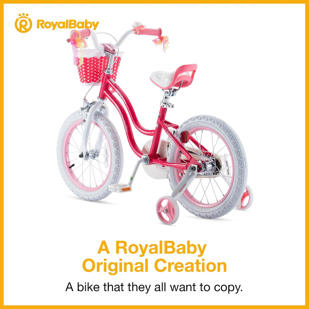 RoyalBaby Girls Bike with Training Wheels and Kickstand, Stargirl Kids Bicycle 16 Inch Toddlers to Big Kids 4-7 Years, Star Pink