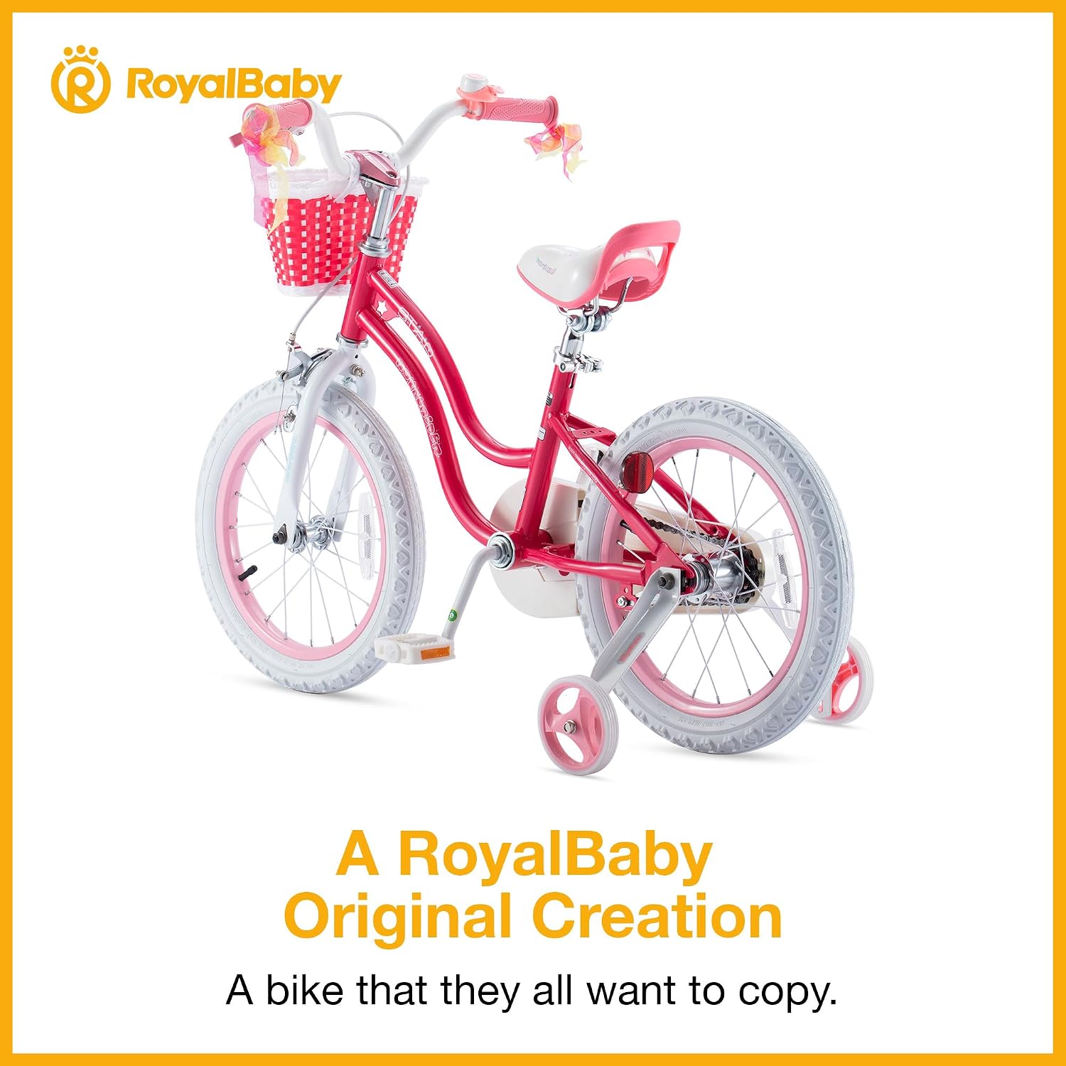 RoyalBaby Girls Bike with Training Wheels and Kickstand, Stargirl Kids Bicycle 16 Inch Toddlers to Big Kids 4-7 Years, Star Pink