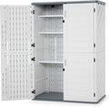 Macrout 50 Cu.Ft Plastic Outdoor Storage Cabinet with Shelves, 4.3 x 2.5 ft Waterproof Resin Outdoor Storage Shed with Floor, Lockable Vertical Shed for Garden and Patio