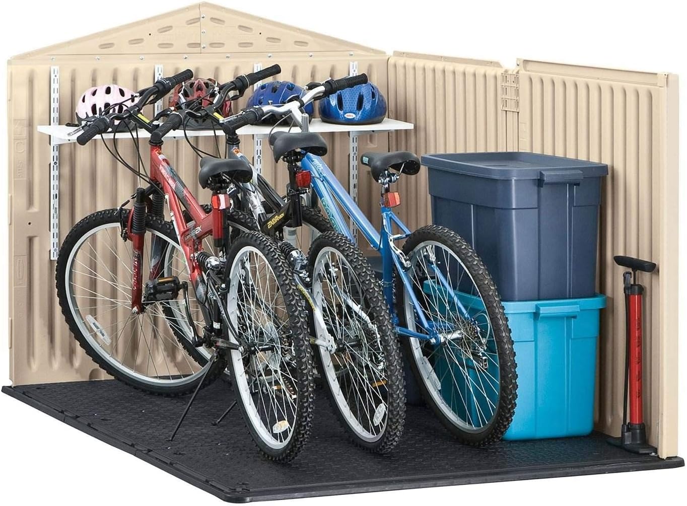 Rubbermaid Slide-Lid Resin Outdoor Storage Shed (5 x 6.5 Ft),Weather Resistant, Beige/Brown, Organization for Home/Backyard/Garden Tools/Lawn Mower/Bike Storage/Pool Supplies