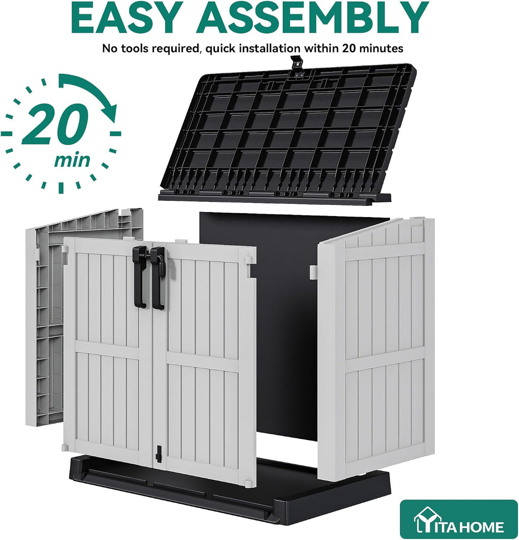 YITAHOME 36 cu ft Resin Outdoor Storage Shed, Weather-Resistant Horizontal Tool Shed, Waterproof Outdoor Storage with Lockable Doors & Air Vent for Trash Cans, Garden Tools (Light Gray)