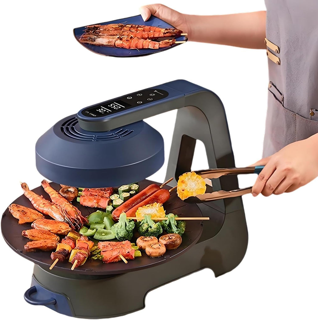 Smart Indoor Grill, 1390W Smokeless Korean BBQ Grill with 11 Firepower Levels & 1-80 min Timer, Includes Smart Thermometer, Non-Stick Removable Plates