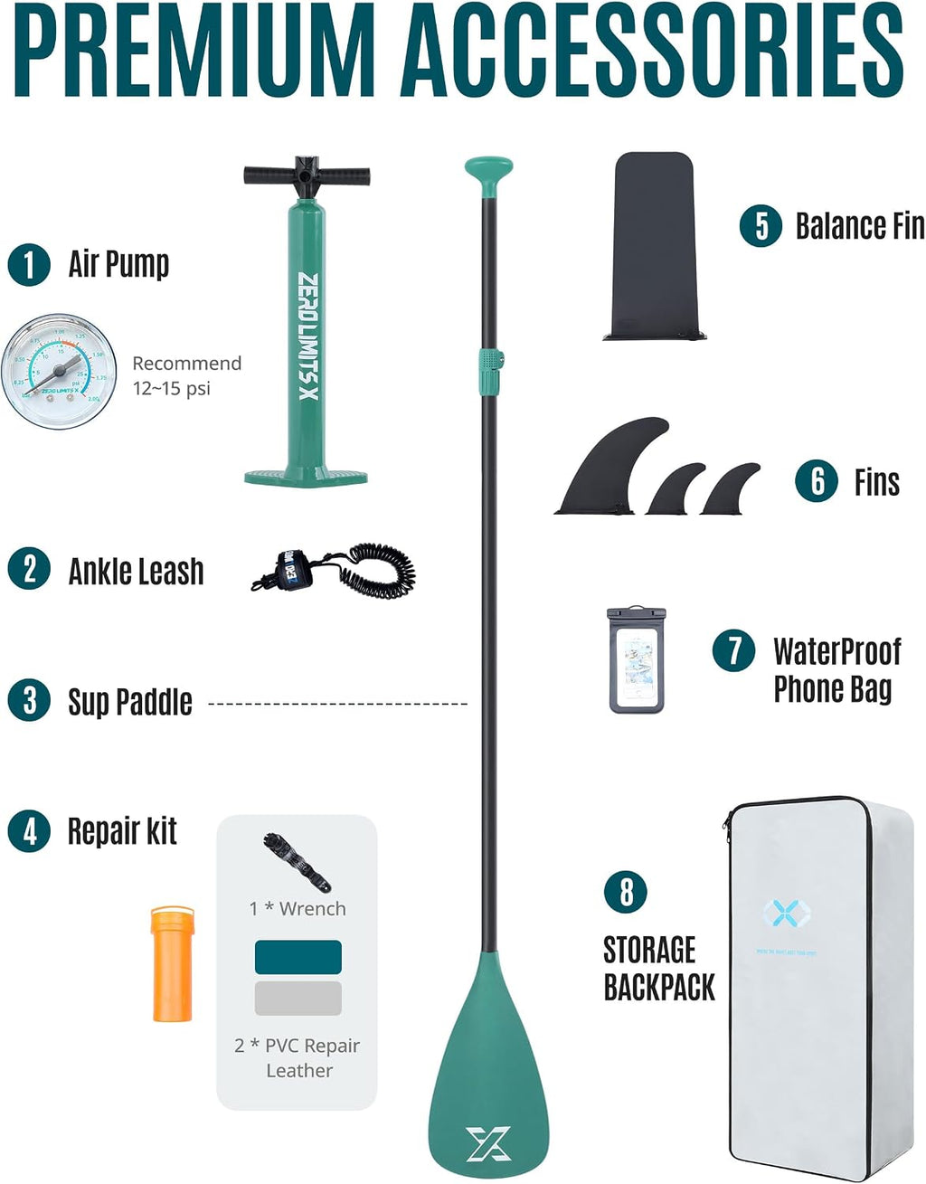 ZLX Inflatable Stand Up Paddle Board, 10'6' SUP Non-Slip Stable Deck Pad, Unique Center Fin, Premium Accessories, Paddleboard for Adults, Beginners, All Skill Levels