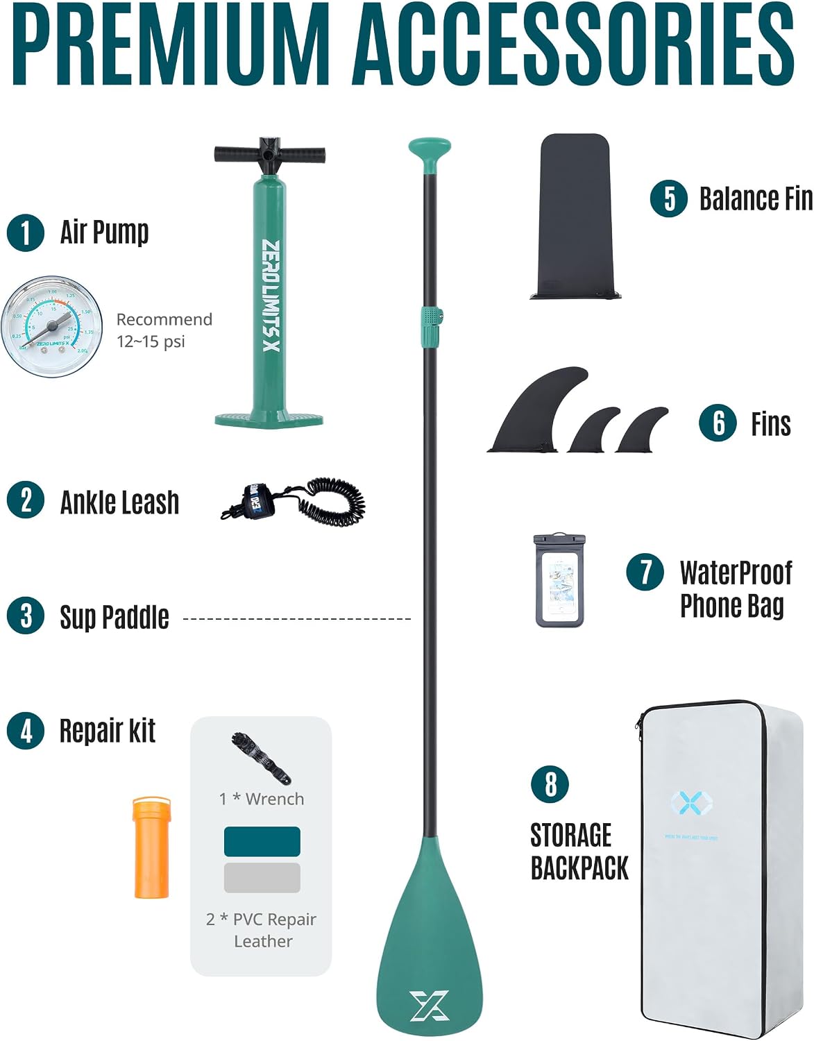 ZLX Inflatable Stand Up Paddle Board, 10'6' SUP Non-Slip Stable Deck Pad, Unique Center Fin, Premium Accessories, Paddleboard for Adults, Beginners, All Skill Levels