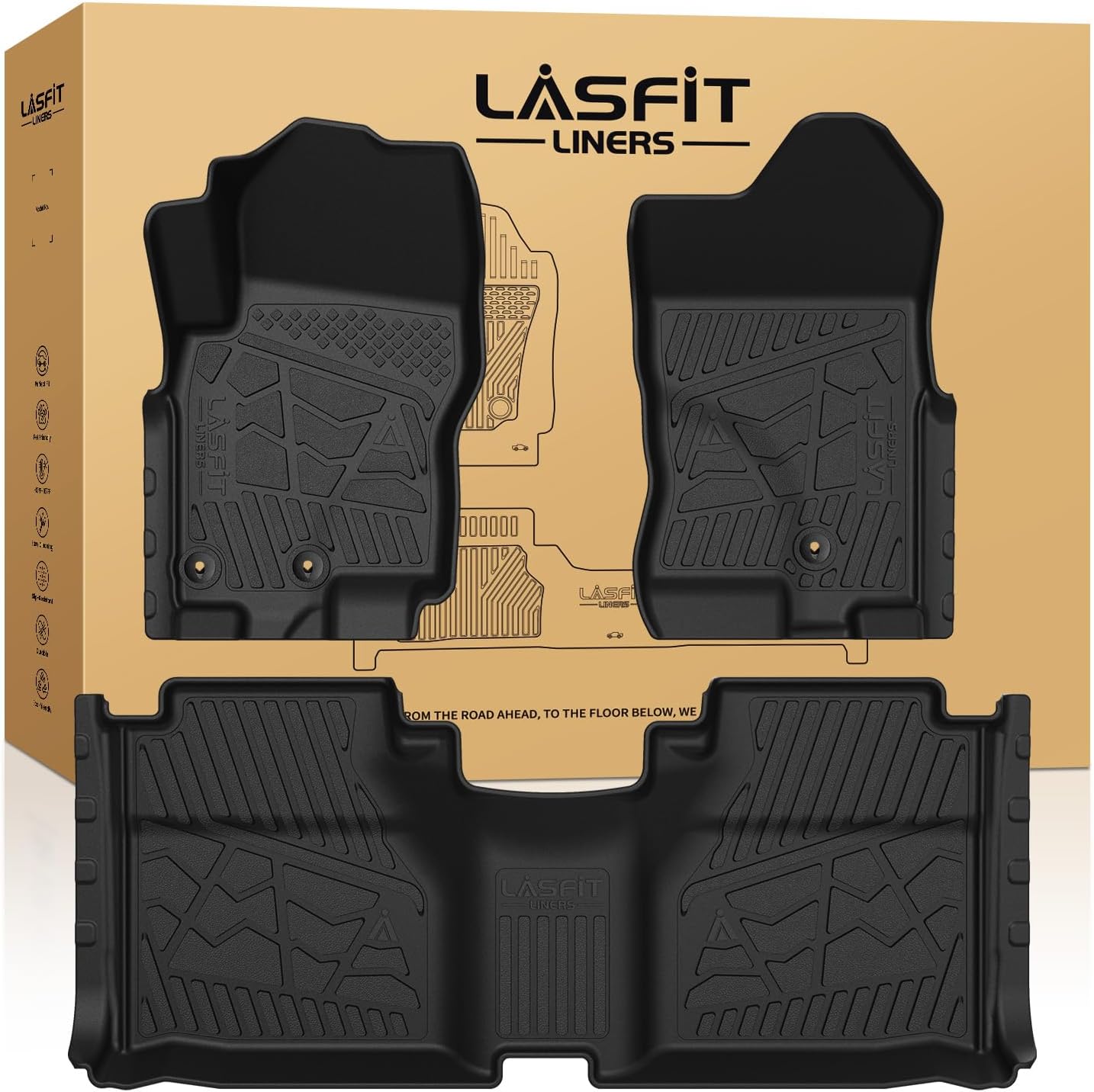 LASFIT Floor Mats for Nissan Frontier 2009-2021 King Cab (Not Fit Crew Cab), All Weather TPE Custom Fit Easy Clean Durable No-Curling Floor Liners for Frontier 1st & 2nd Row Car Mats, Black