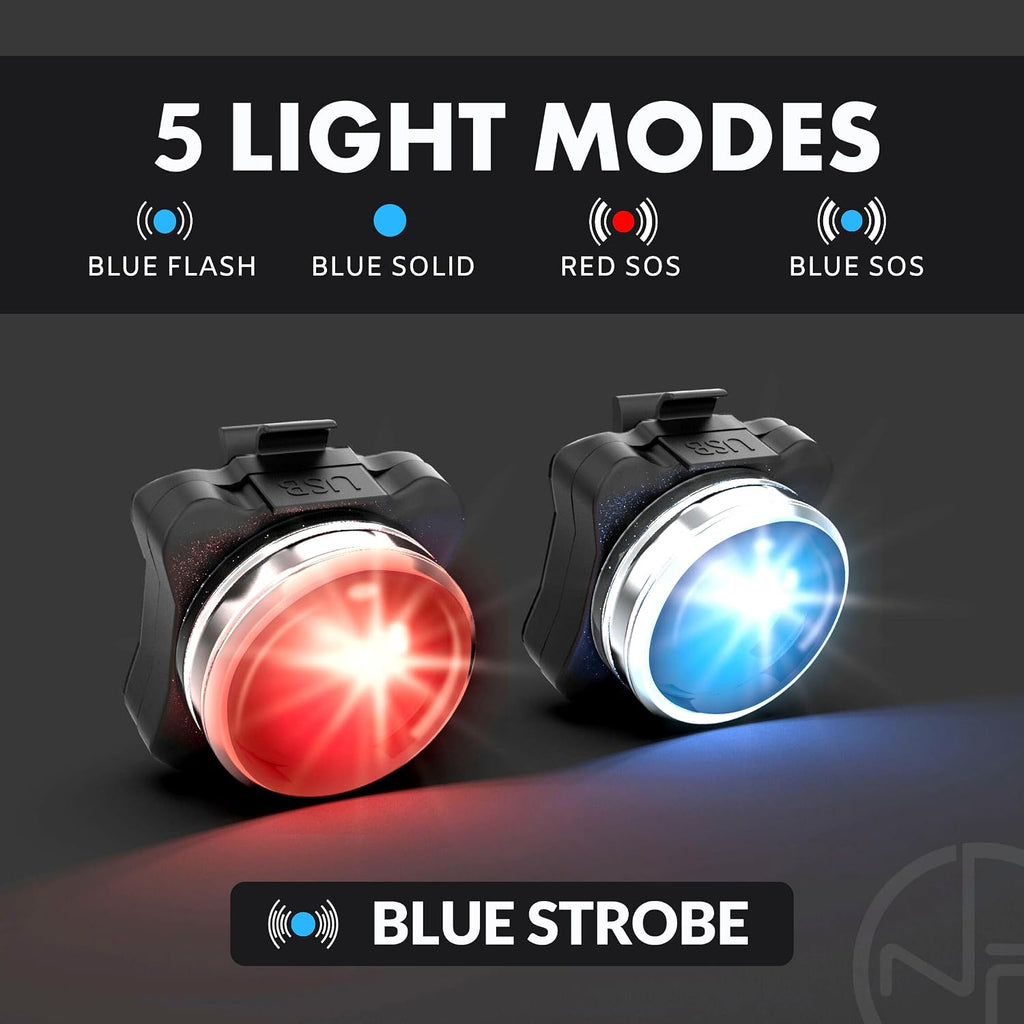 NP NIGHT PROVISION PS1200-BLUE Front & OPTIKS-Blue Emergency Patrol Bike Light - Blue/Blue Strobe LED - Rechargeable - Water Proof - 5 Modes. for Police Officers, EMS, Volunteers, and Security
