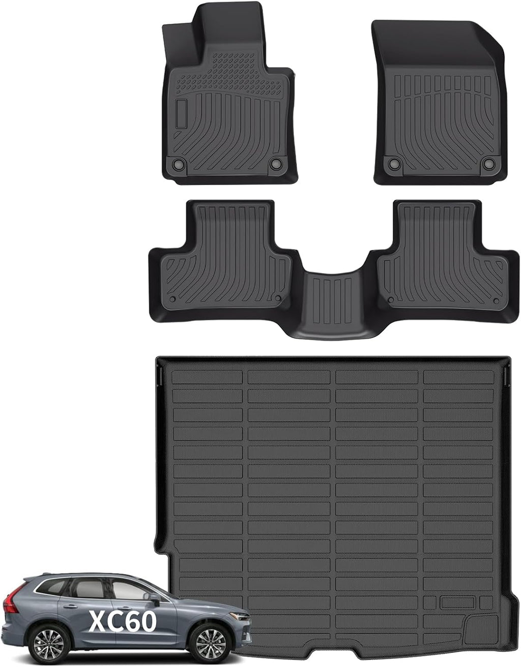 Wayhigh® Floor Mats & Cargo Liner for Volvo XC60 2018-2026 (for T5/T6, Not for Recharge/Hybrid/PHEV), All Weather TPE Car Mats Waterproof Heavy Duty Floor Liners Custom Fit for XC60 Accessories