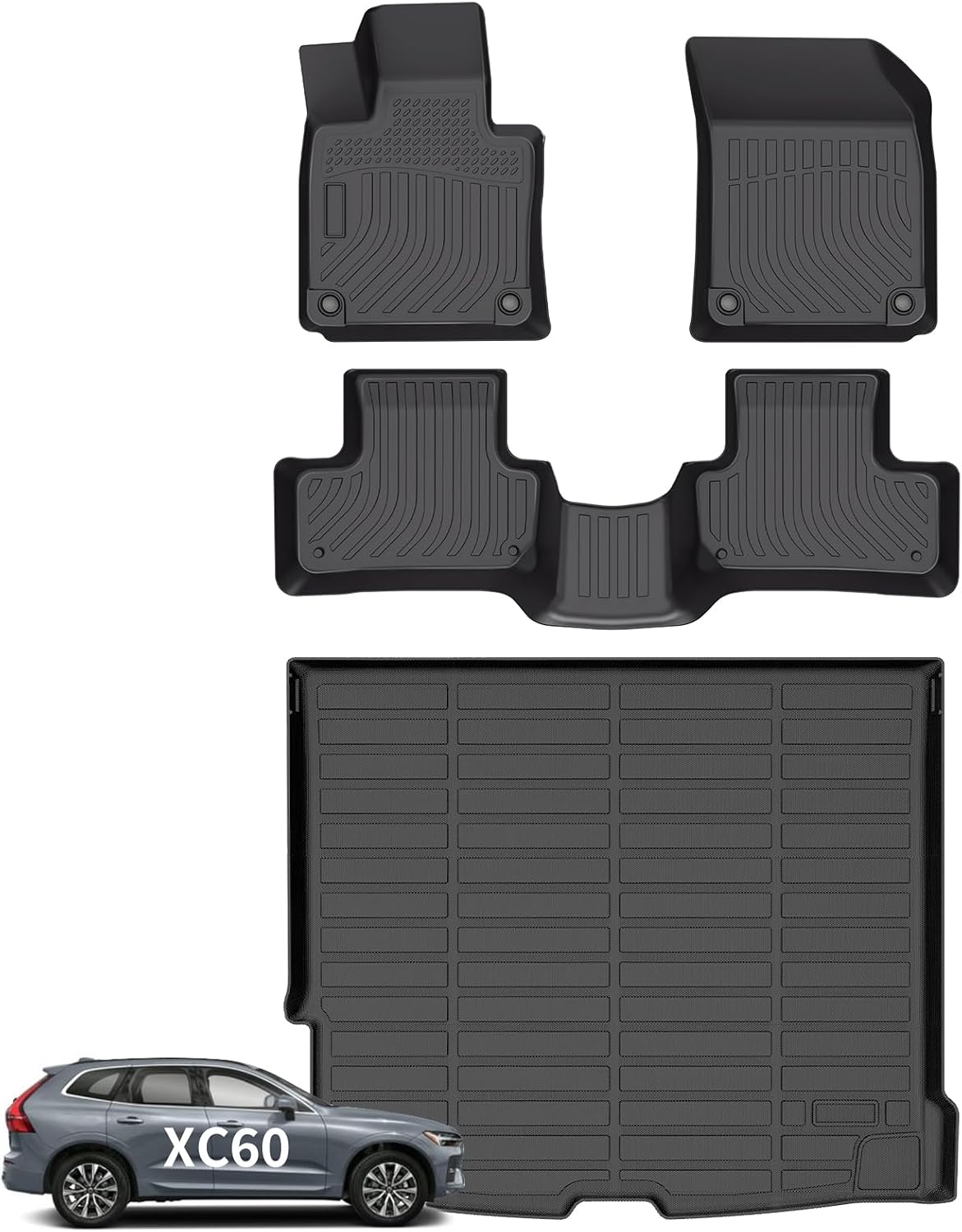Wayhigh® Floor Mats & Cargo Liner for Volvo XC60 2018-2026 (for T5/T6, Not for Recharge/Hybrid/PHEV), All Weather TPE Car Mats Waterproof Heavy Duty Floor Liners Custom Fit for XC60 Accessories