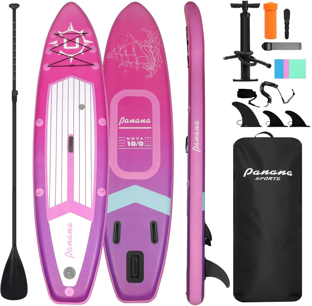 Panana Inflatable Stand Up Paddle Board 10'/10'8''x30''/32''x6'' iSUP Non-Slip Deck Paddleboard for Adults Beginners Youth, with Paddle Pump Fins Leash Backpack