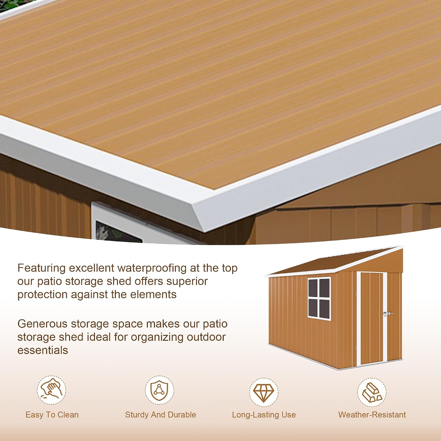 8x4 FT Heavy-Duty Metal Tool Shed with Windows, Lockable Door & Ventilation, Weatherproof Outdoor Garden Storage Shed for Backyard, Lawn, and Tool Organization, Brown