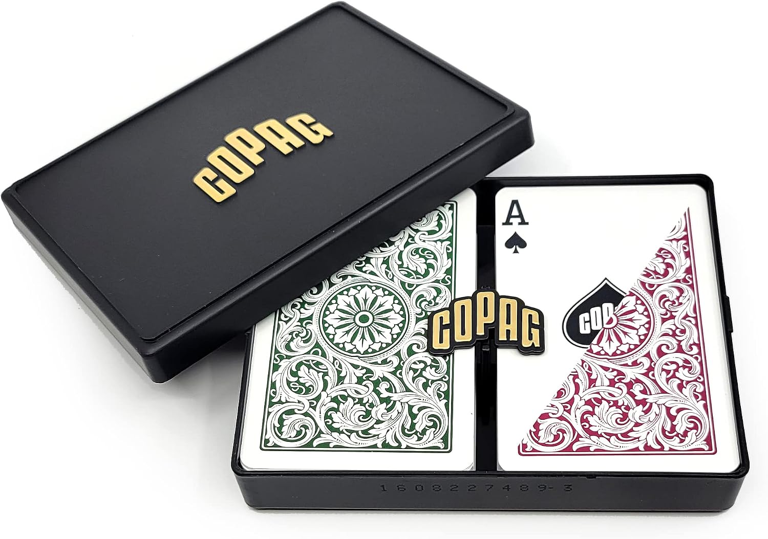Copag 1546 Design 100% Plastic Playing Cards, Bridge Size (Narrow) Green/Burgundy (Standard Index, 6 Sets)