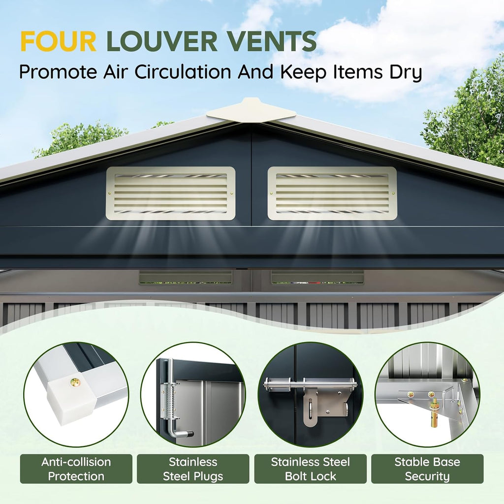 Breezz 5x3FT Vertical Outdoor Steel Storage Shed with Floor Frame, Lockable Doors, Compact Metal Tool Shed for Garden, Backyard, Patio, Utility, and Bike Storage,Nightblue