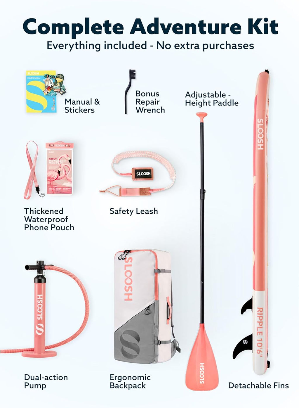 SLOOSH Inflatable Stand Up Paddle Board, 10'6' Paddle Boards with Premium Accessories, Non-Slip EVA Deck, Ultra-Light Carry Bag Pump, Ripple SUP for Youth & Adults of All Skill Levels