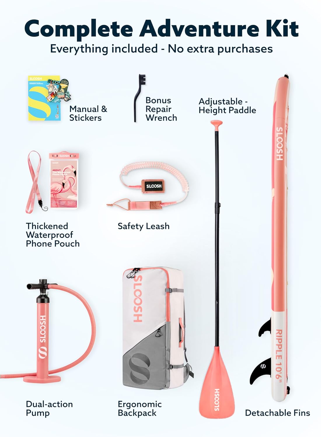 SLOOSH Inflatable Stand Up Paddle Board, 10'6' Paddle Boards with Premium Accessories, Non-Slip EVA Deck, Ultra-Light Carry Bag Pump, Ripple SUP for Youth & Adults of All Skill Levels