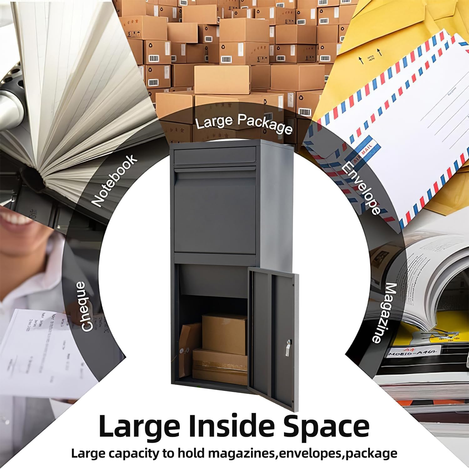 Gray Outdoor Storage Box, Heavy Duty steel Anti Theft Package Delivery Box, Parcel Box with Combination Lock, Suitable for Curbside or Porch Package Drop