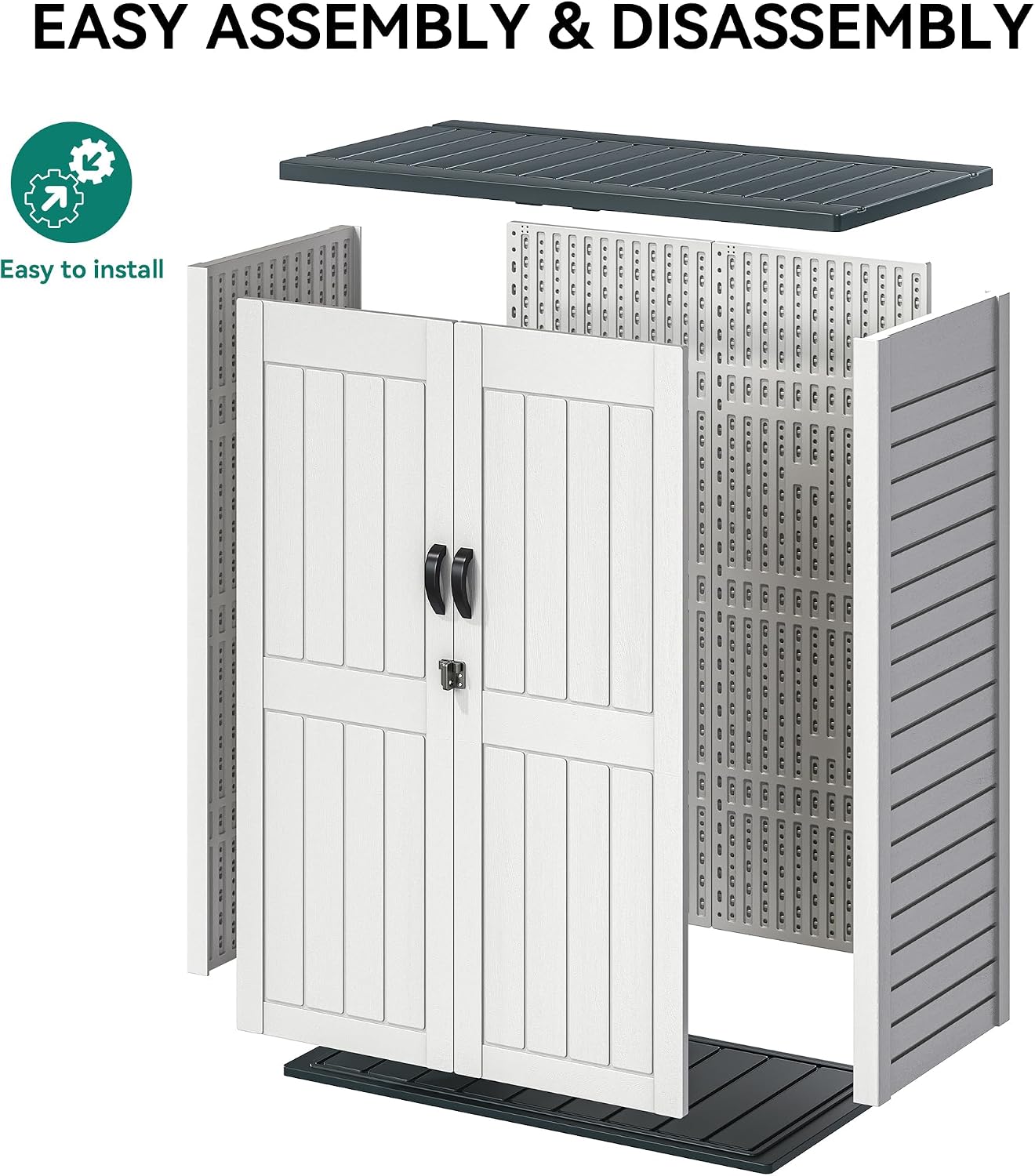 YITAHOME 59 Cuft Outdoor Tall Storage Shed, Waterproof Vertical Resin Shed for Garden, Garage, Patio, Lockable Tool Storage, No Shelves Included, Light Gray