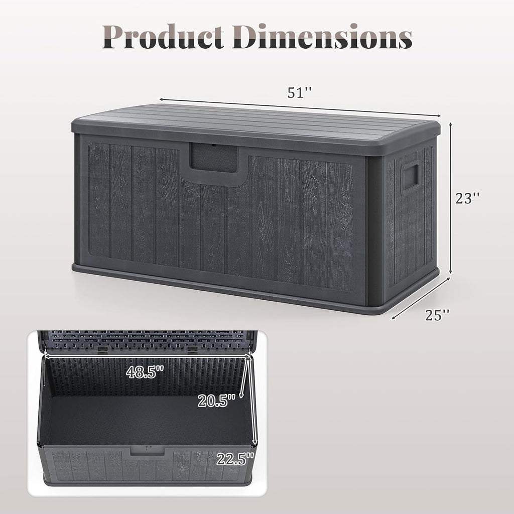 HAPPYGRILL Outdoor Storage Deck Box with Lockable Design & Gas Strut, Handle, 100 Gallon HDPE Patio Storage Organizer for Lawn Backyard Poolside (Gray)