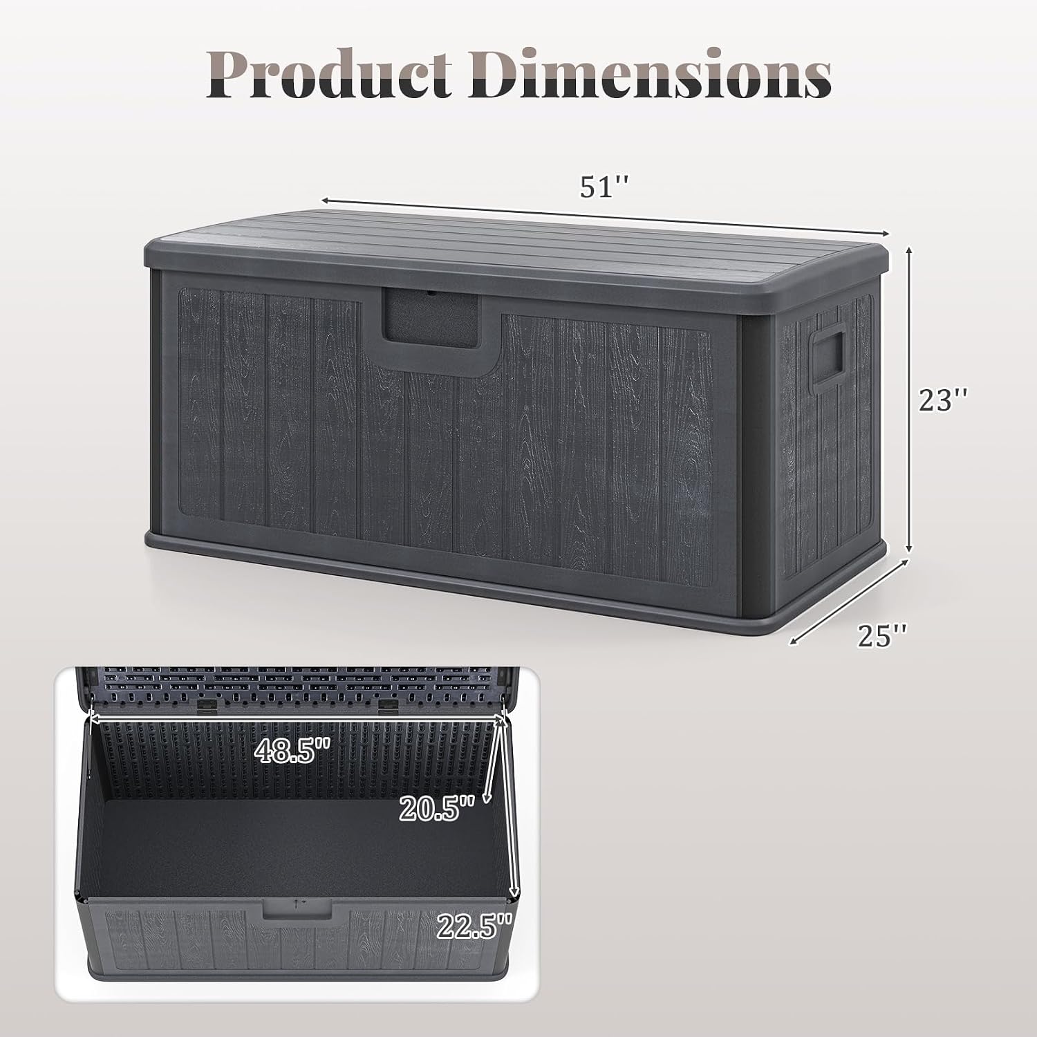 HAPPYGRILL Outdoor Storage Deck Box with Lockable Design & Gas Strut, Handle, 100 Gallon HDPE Patio Storage Organizer for Lawn Backyard Poolside (Gray)