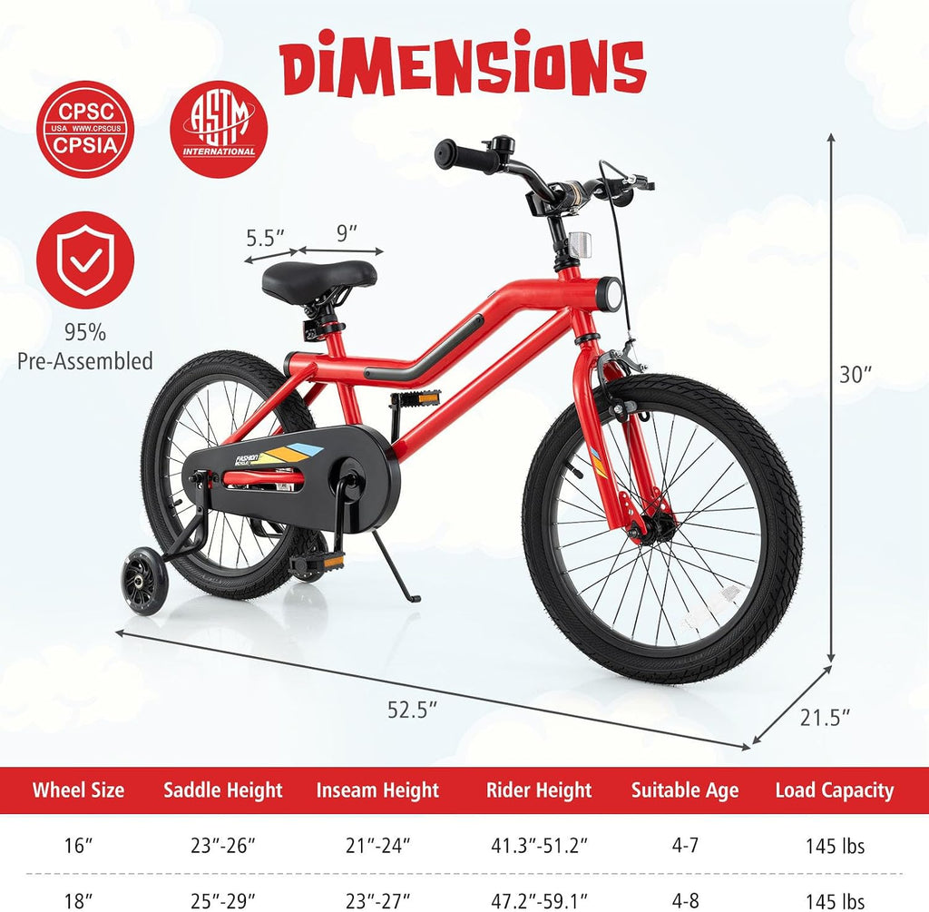 BABY JOY Lighted Kids Bike, 16 18 Inch Children Bicycle with 7-Mode LED Lighted Frame, Headlight, Flash Training Wheels, Dual-Brake, 95% Pre-Assembled, Girls Boys Bike for 4-8 Years