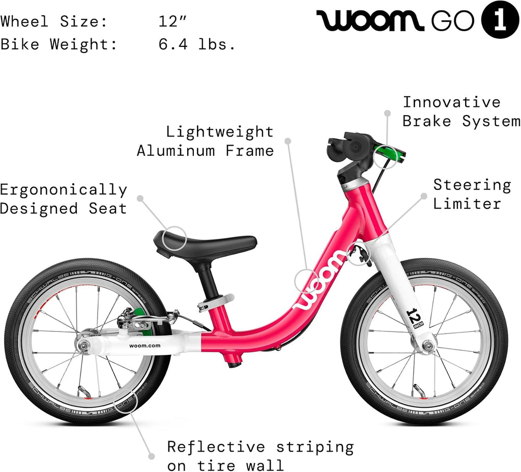 woom GO 1 & GO 1 Plus Balance Bike for Toddlers & Kids 18 Month to 4.5 Years Old, 12-Inch & 14-Inch Lightweight Bicycles for Boys & Girls