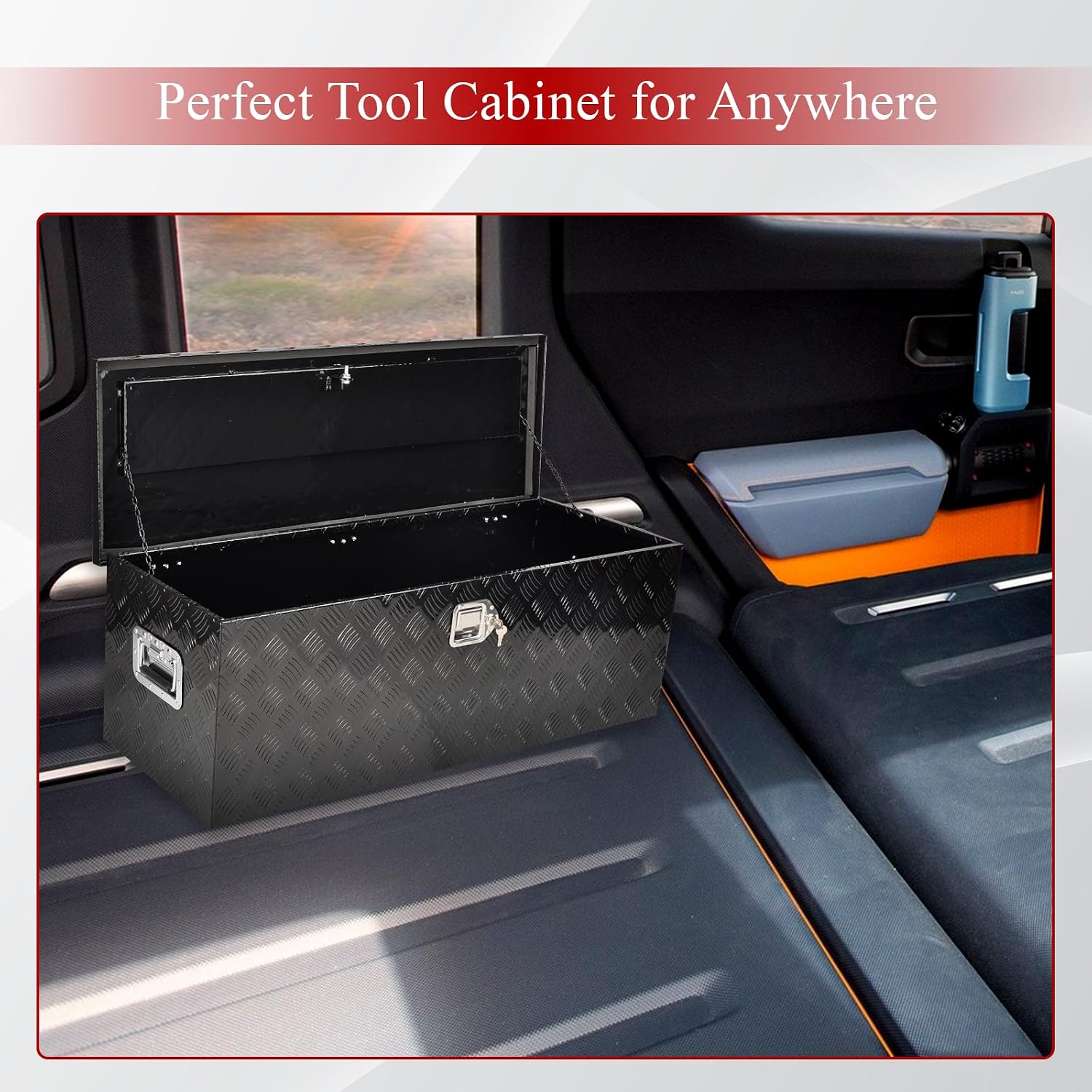 44'' Inch Aluminum Waterproof Storage Box (Truck Tool Box, Square, 15.5'' L x 44.5'' W x 15.6'' H, Black, Lockable, Unisex)