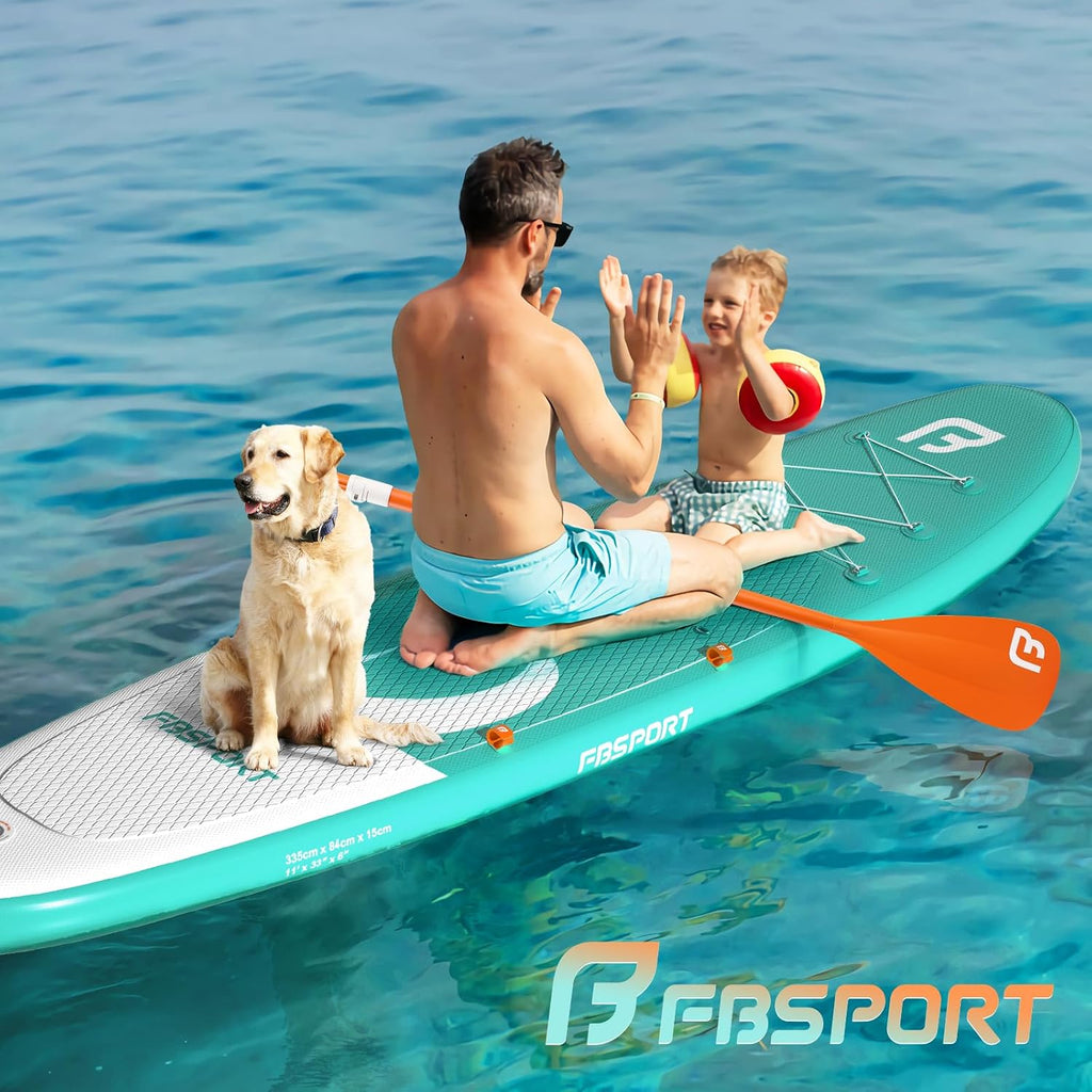 FBSPORT 11' Premium Stand Up Paddle Board, Yoga Board with SUP Accessories & Carry Bag | Wide Stance, Surf Control, Non-Slip Deck, Leash, Paddle and Pump for Youth & Adult