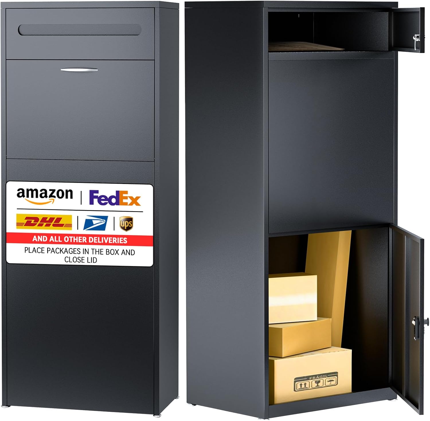 Package Delivery Boxes for Outside, Extra Large Parcel Drop Boxes with Secure Storage, Anti-Theft Galvanized Steel,Waterproof Package Delivery Box for Outdoor Porch, 20''L x 15''W x 48''H