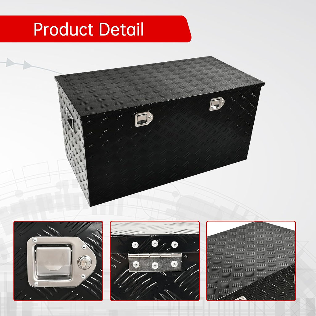 48''Inch Aluminum Truck Tool Box Truck Bed Toolbox Truck Trailer Chest Box Trailer Underbody Storage Organizer Waterproof Square Storage Organizer w/Lock & Keys Black(‎48' Lx24''x24'')