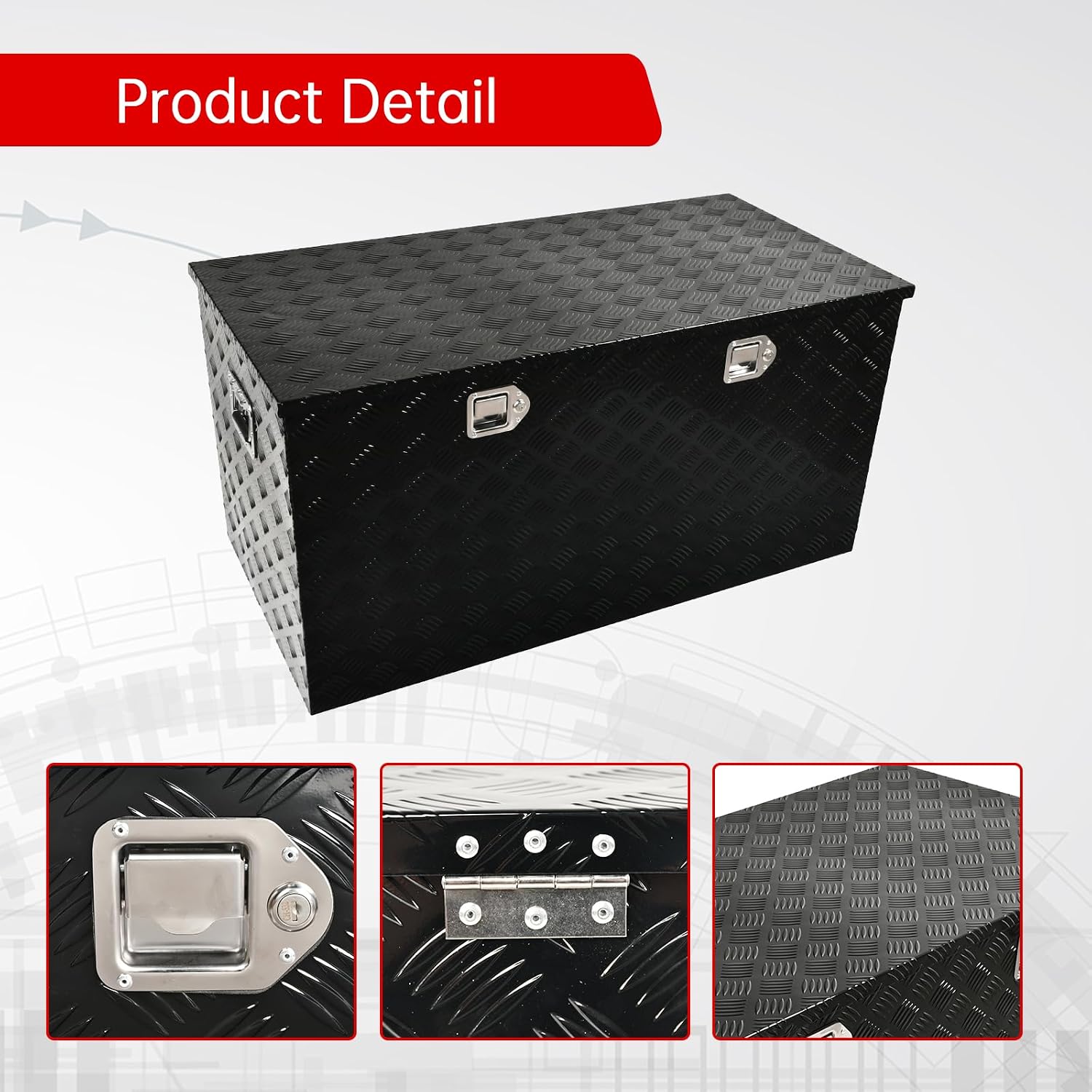 48''Inch Aluminum Truck Tool Box Truck Bed Toolbox Truck Trailer Chest Box Trailer Underbody Storage Organizer Waterproof Square Storage Organizer w/Lock & Keys Black(‎48' Lx24''x24'')