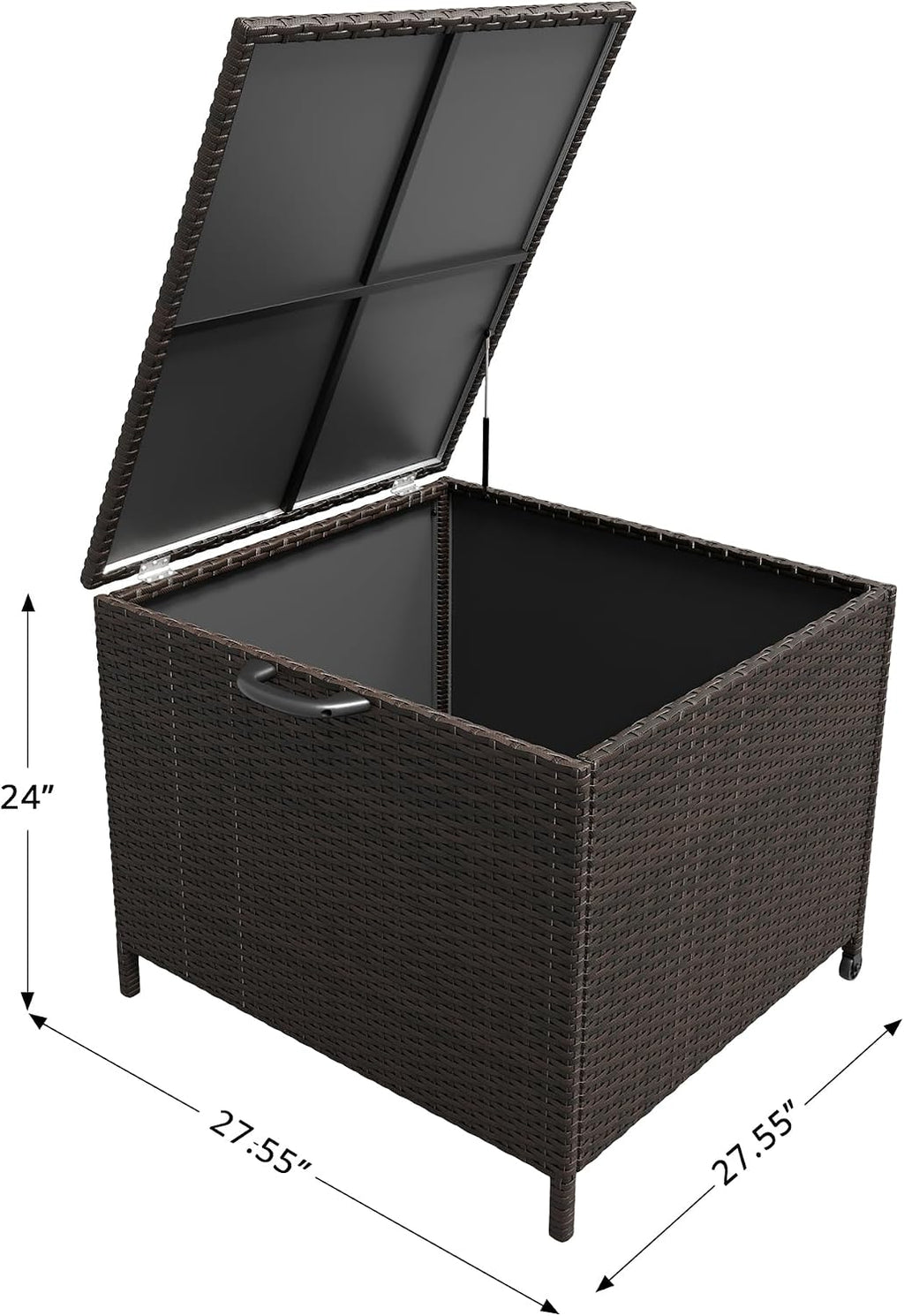 Large Deck Box Waterproof PE Rattan Outdoor Storage Box with Handles and Wheels, Storage Bin for Garden, Balcony, Porch, Pool, Yard (Brown, 80 US Gallon)