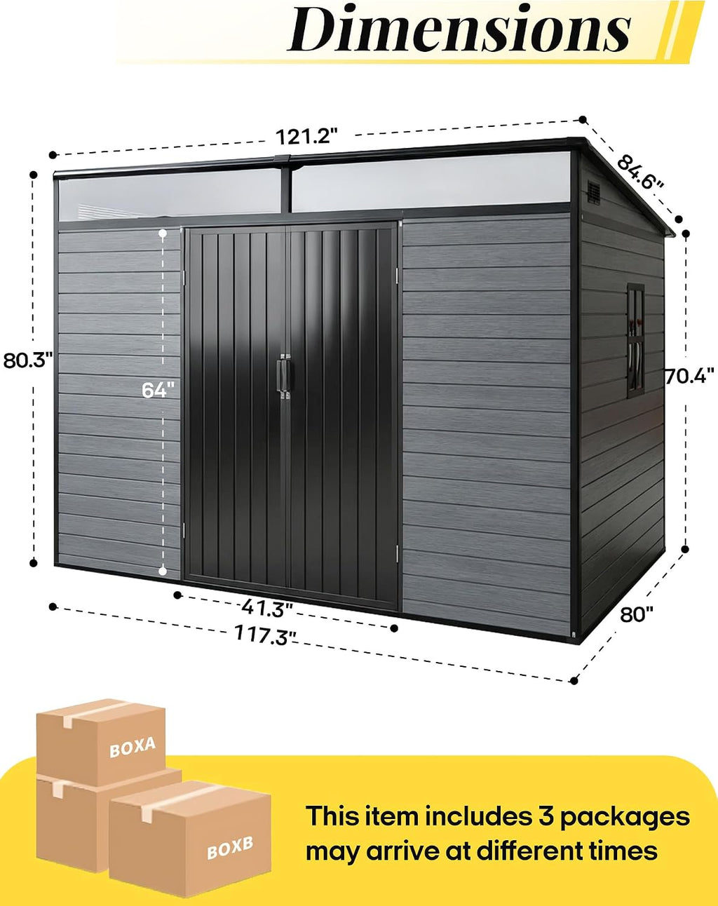 10x7ft Lean to Shed with Floor, Resin Storage Shed with Window and Lockable Door, Plastic Garden Shed for Backyard Patio and Outdoor Tool Storage (Black+Grey)