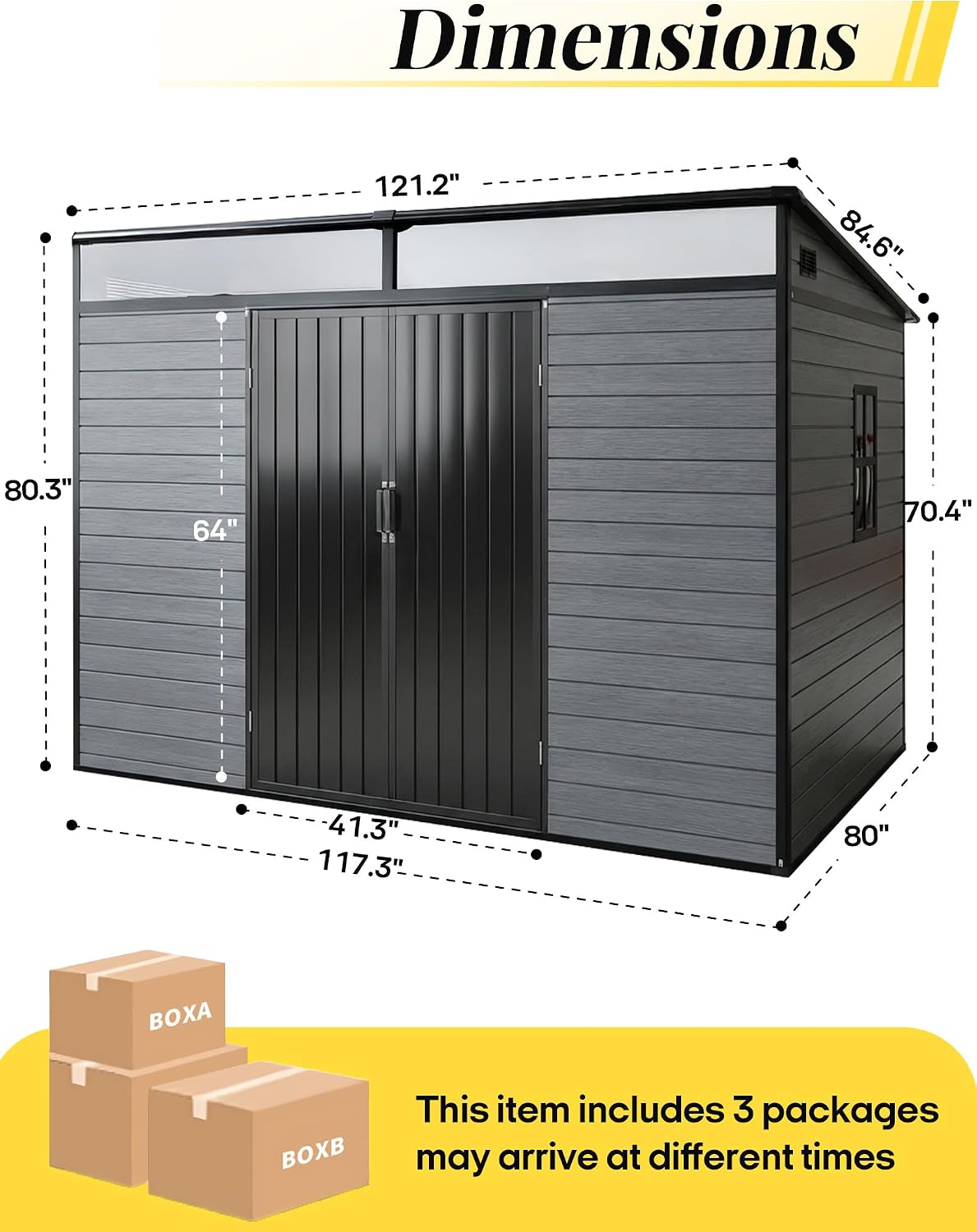 10x7ft Lean to Shed with Floor, Resin Storage Shed with Window and Lockable Door, Plastic Garden Shed for Backyard Patio and Outdoor Tool Storage (Black+Grey)