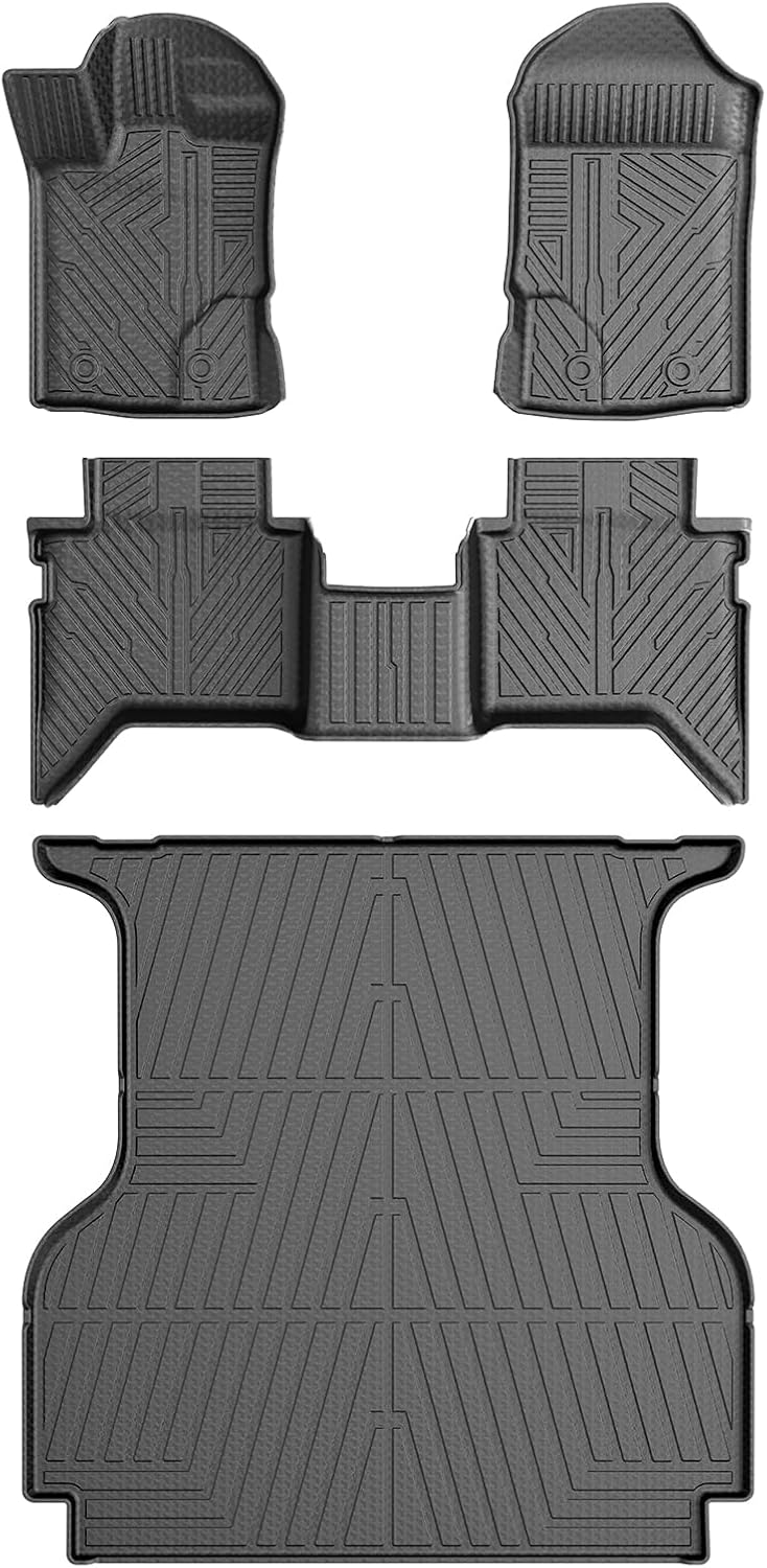 Mixsuper Floor Mats Cargo Liner for 2019-2023 Ford Ranger SuperCrew Cab, All Weather 2 Row Floor Liners and Trunk Mat Set Black