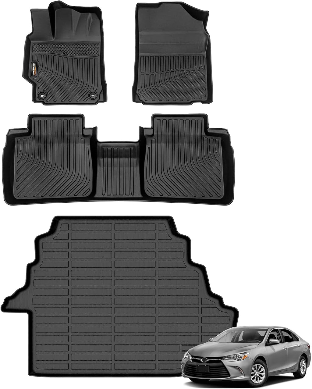 Binmotor-Floor Mats & Cargo Liner for Toyota Camry 2007-2011, TPE All Weather Car Accessories Mats Camry Custom Fit Liners Trunk Waterproof, Nonslip