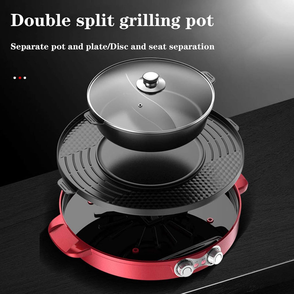 Electric Grill Indoor Hot Pot Multifunctional Non-Stick Korean BBQ Smokeless,Korean Hot Pot W/Divider Shabu Shabu Pot (Singlepot)