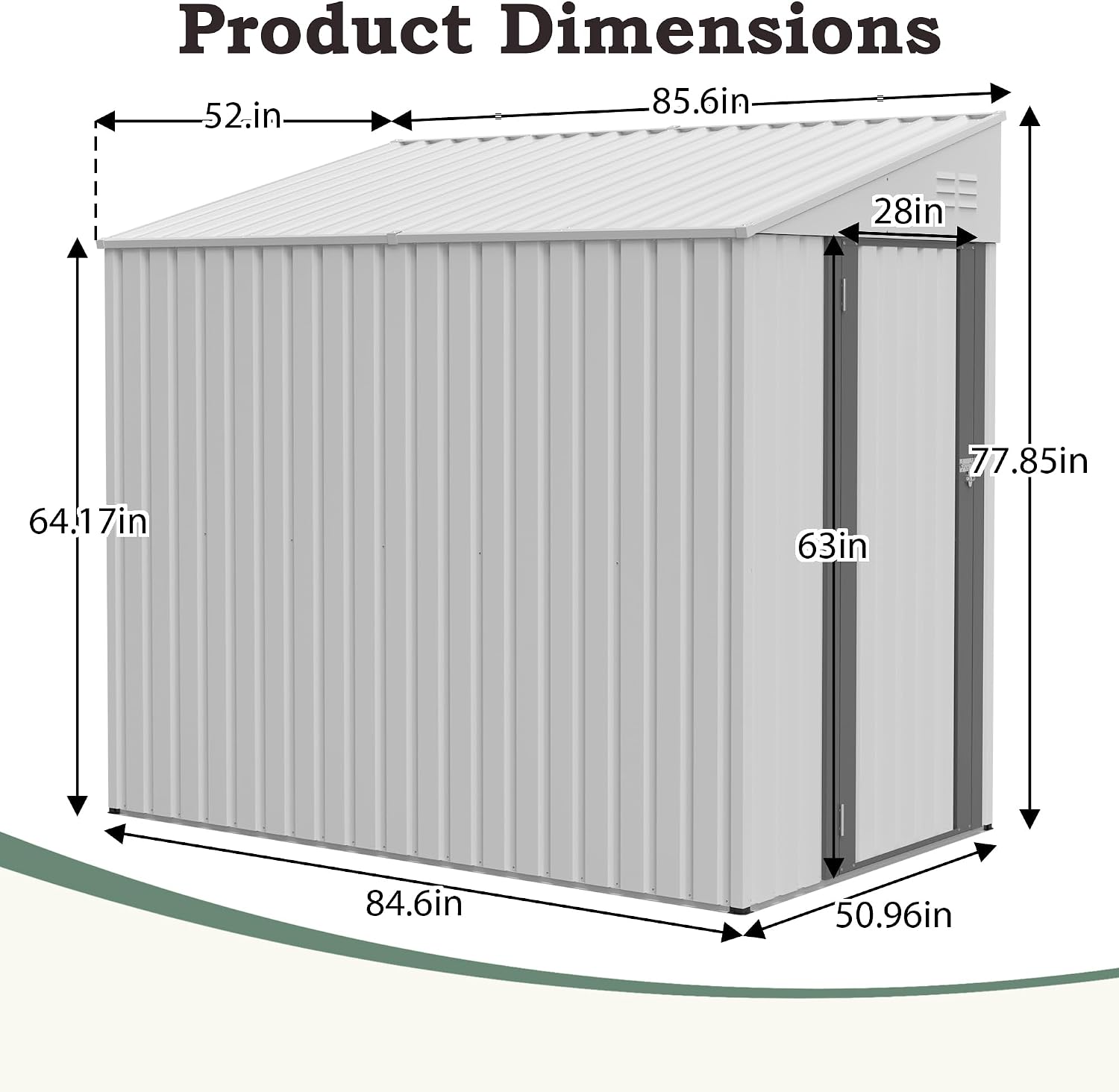 4x7 FT Lean to Shed with Single Lockable Side Door, Outdoor Metal Storage Shed, Sloping Roof Galvanized Utility Steel Tool Shed for Garden, Patio, Lawn & Backyard