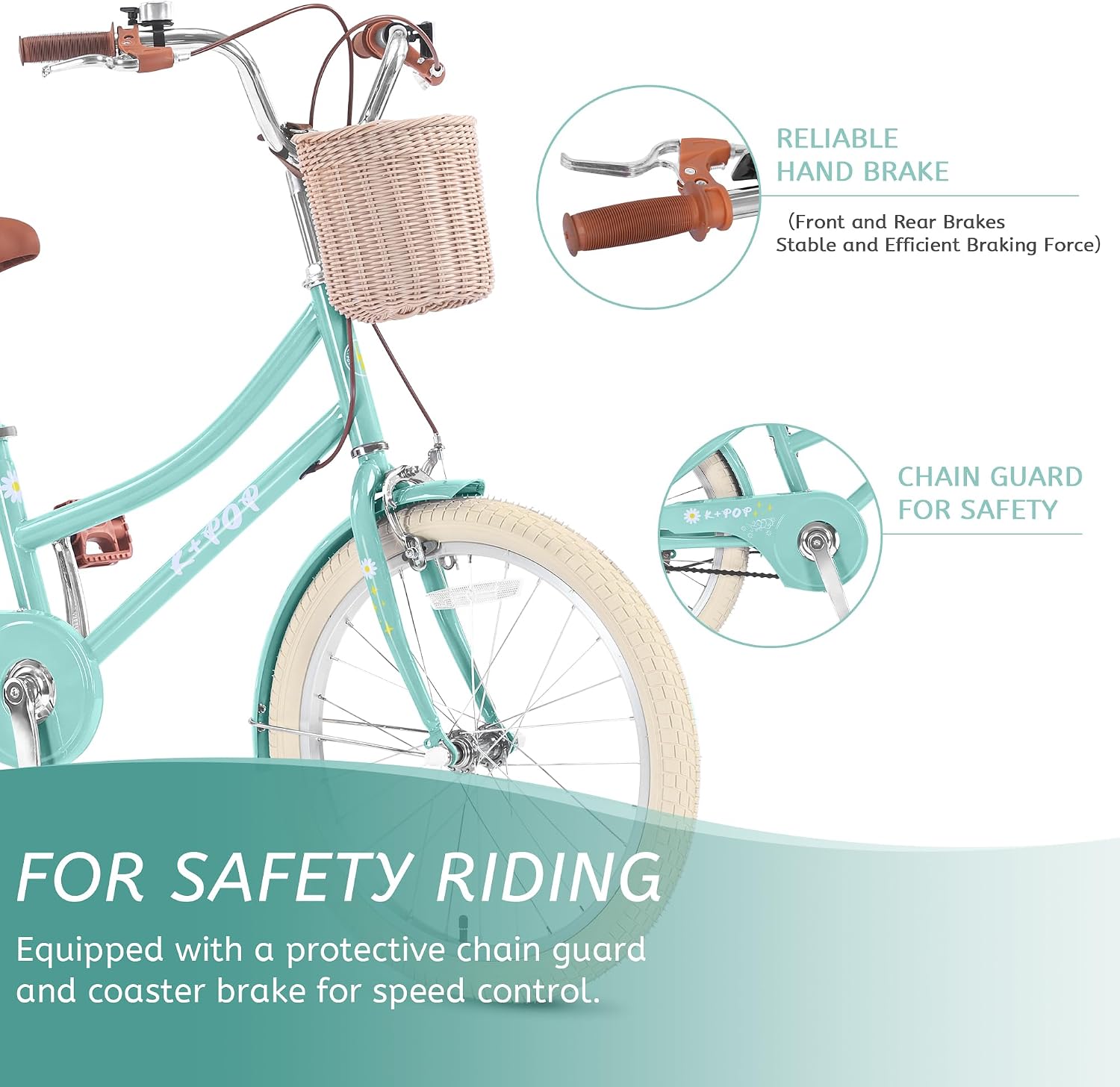 Girls Bikes Ages 8-12, 20 Inch Girls Bike Kids Bicycle with Basket, Lightweight Kids' Bicycles with Front and Rear Brakes, Cruiser Bike for Children, Multiple Colors
