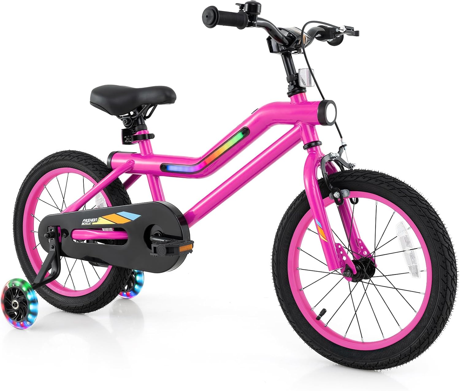 BABY JOY Lighted Kids Bike, 16 18 Inch Children Bicycle with 7-Mode LED Lighted Frame, Headlight, Flash Training Wheels, Dual-Brake, 95% Pre-Assembled, Girls Boys Bike for 4-8 Years