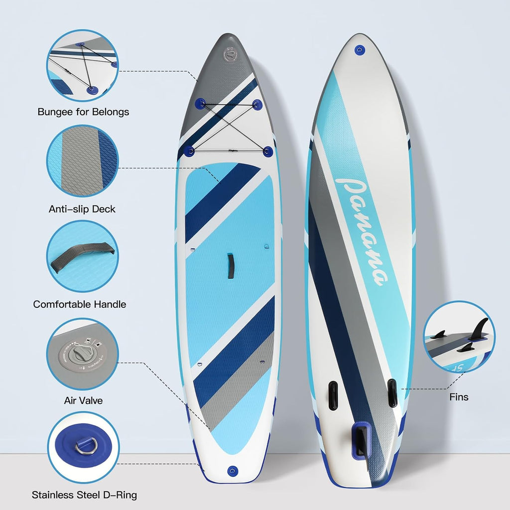 Panana Inflatable Stand Up Paddle Board 10'/10'8''x30''/32''x6'' iSUP Non-Slip Deck Paddleboard for Adults Beginners Youth, with Paddle Pump Fins Leash Backpack